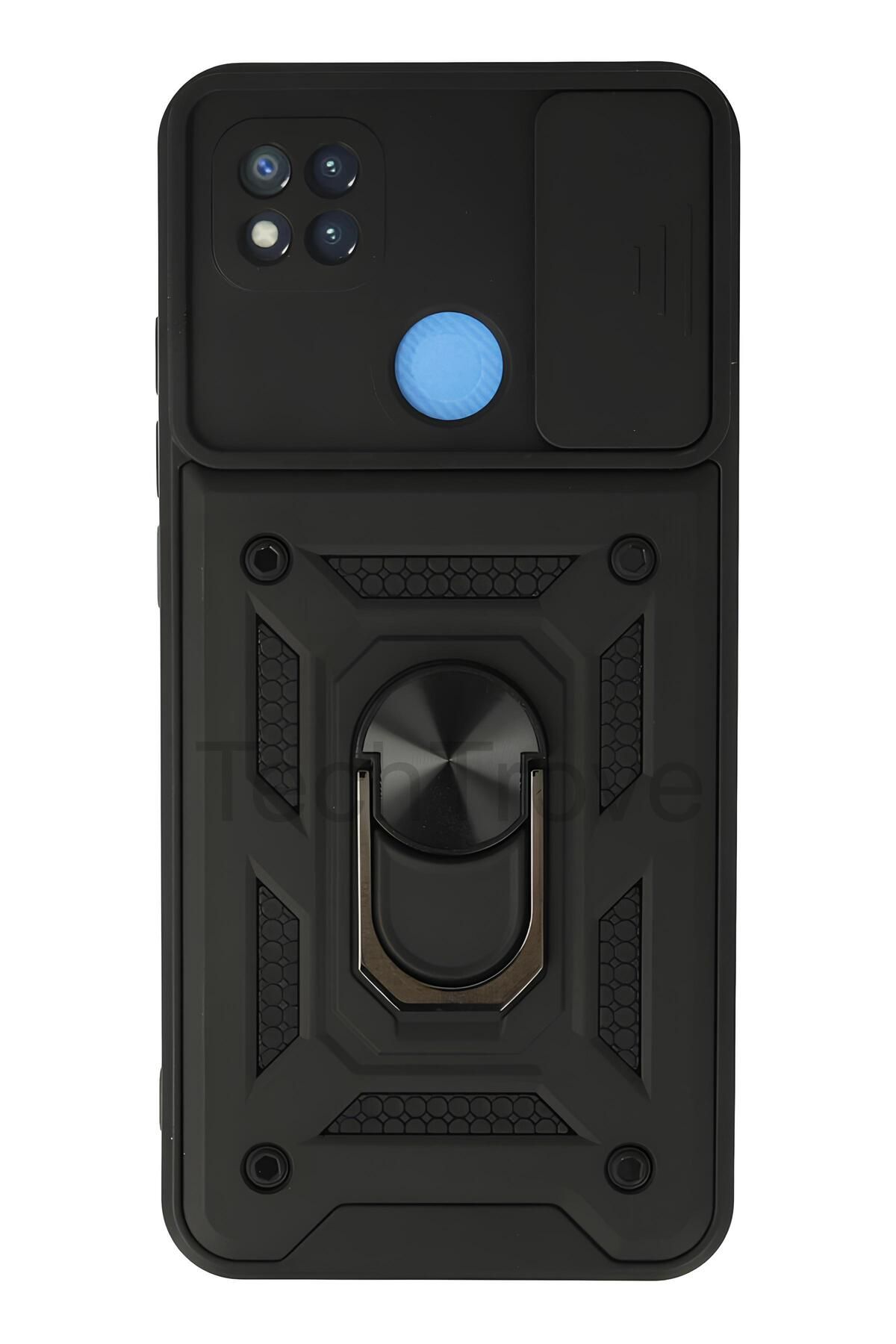 TechTrove Xiaomi Redmi 9C Kılıf Sürgülü Kamera Korumalı Yüzüklü Stand Olabilen Magnetic Tpu Tank Kapak