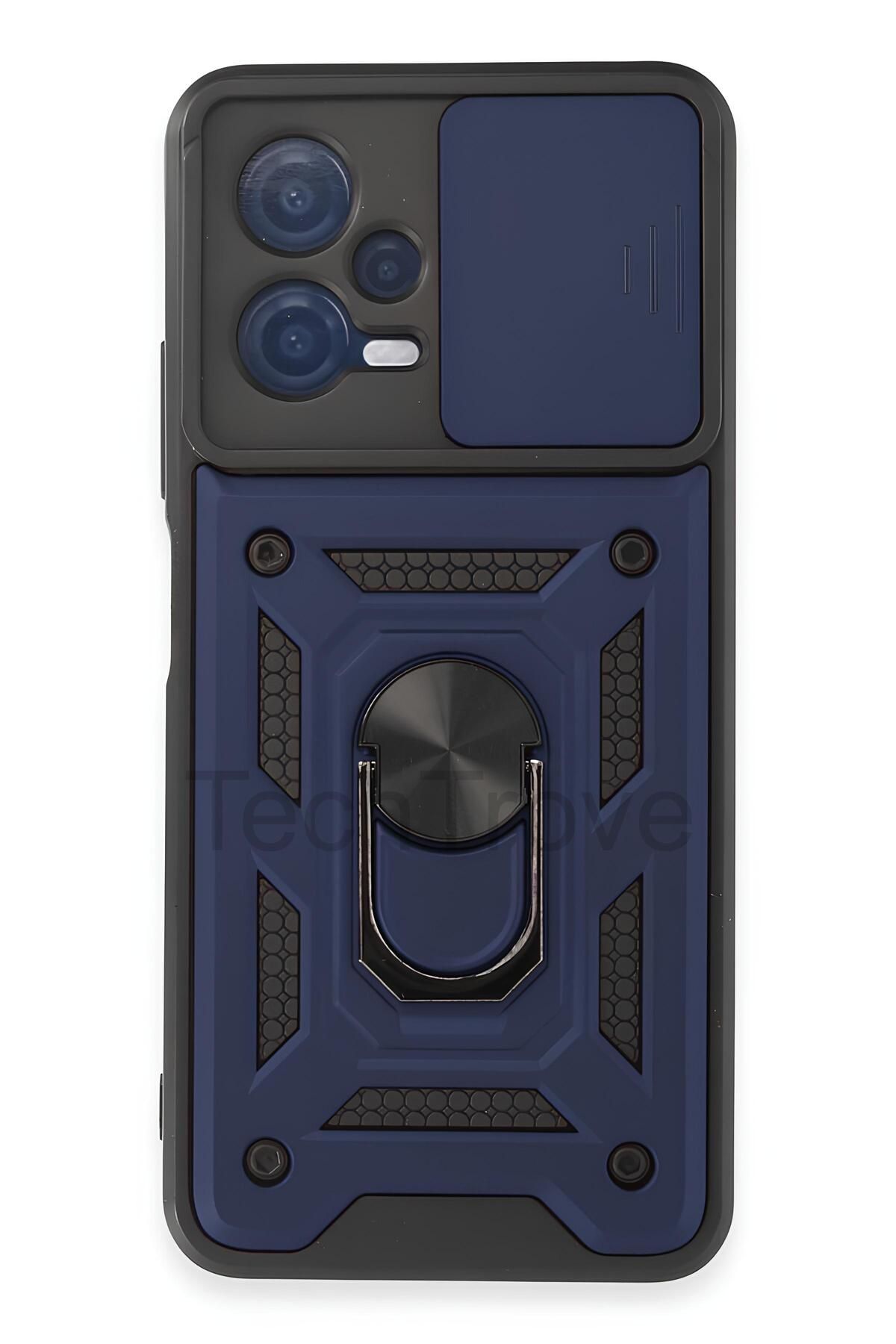TechTrove Poco X5 5G Kılıf Sürgülü Kamera Korumalı Yüzüklü Stand Olabilen Magnetic Tpu Tank Kapak