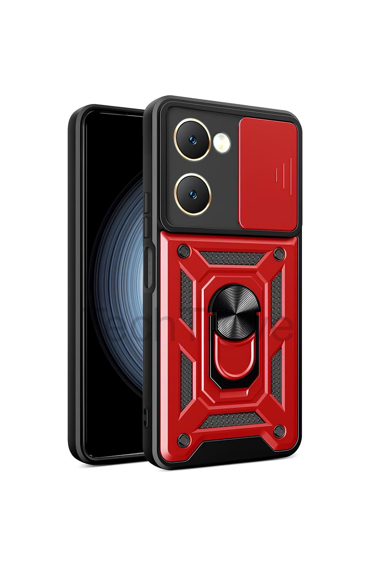 TechTrove Vivo Y18 Kılıf Sürgülü Kamera Korumalı Yüzüklü Stand Olabilen Magnetic Tpu Tank Kapak