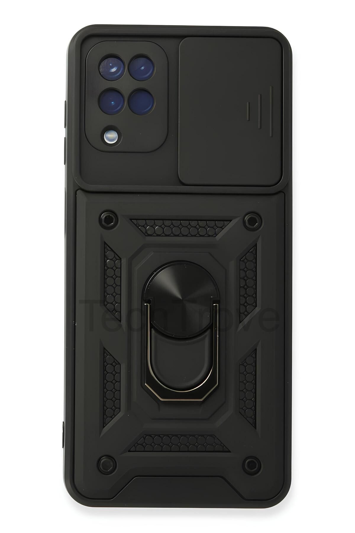 TechTrove Samsung Galaxy A22 Kılıf Sürgülü Kamera Korumalı Yüzüklü Stand Olabilen Magnetic Tpu Tank Kapak