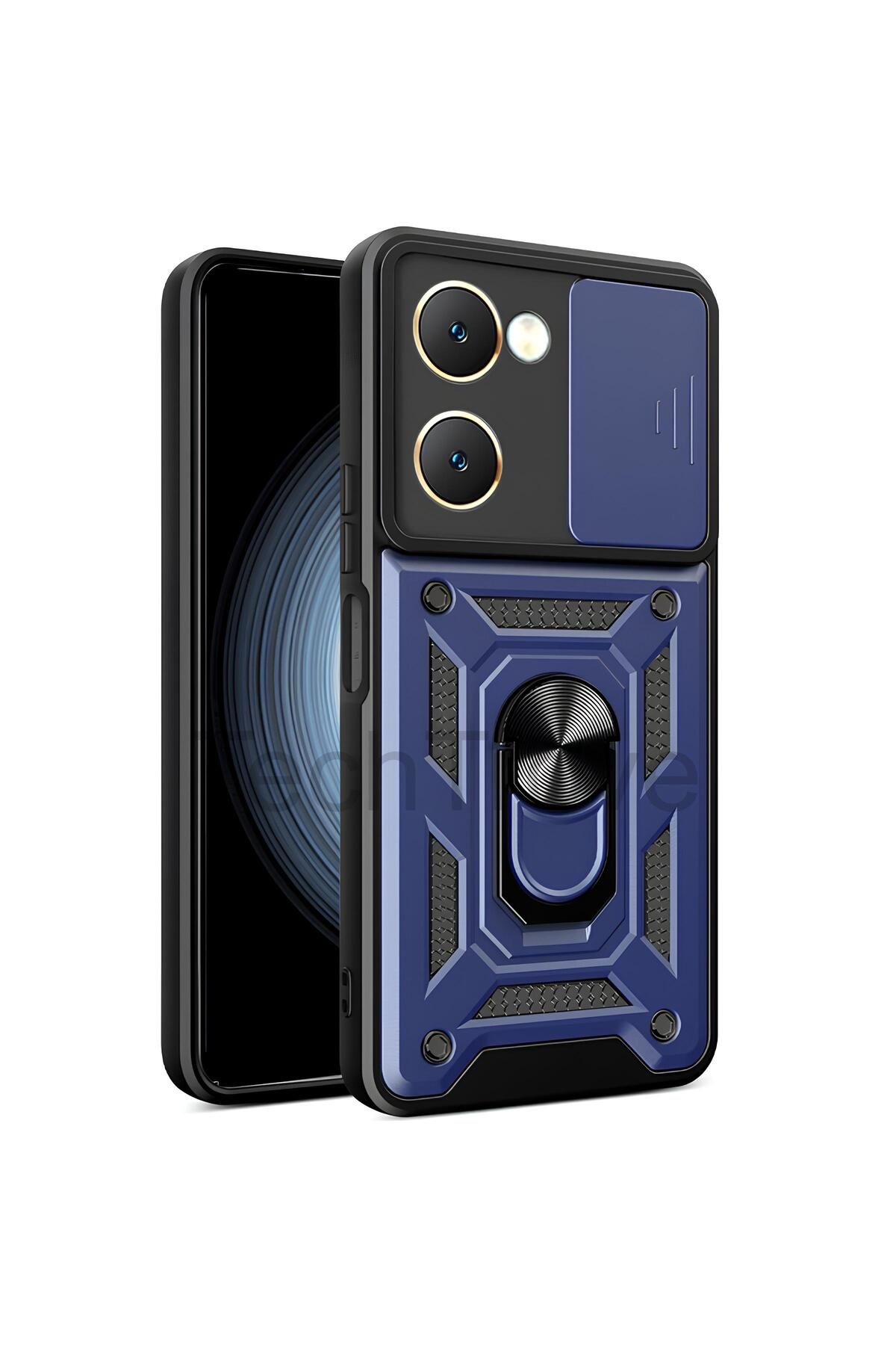 TechTrove Vivo Y18 Kılıf Sürgülü Kamera Korumalı Yüzüklü Stand Olabilen Magnetic Tpu Tank Kapak