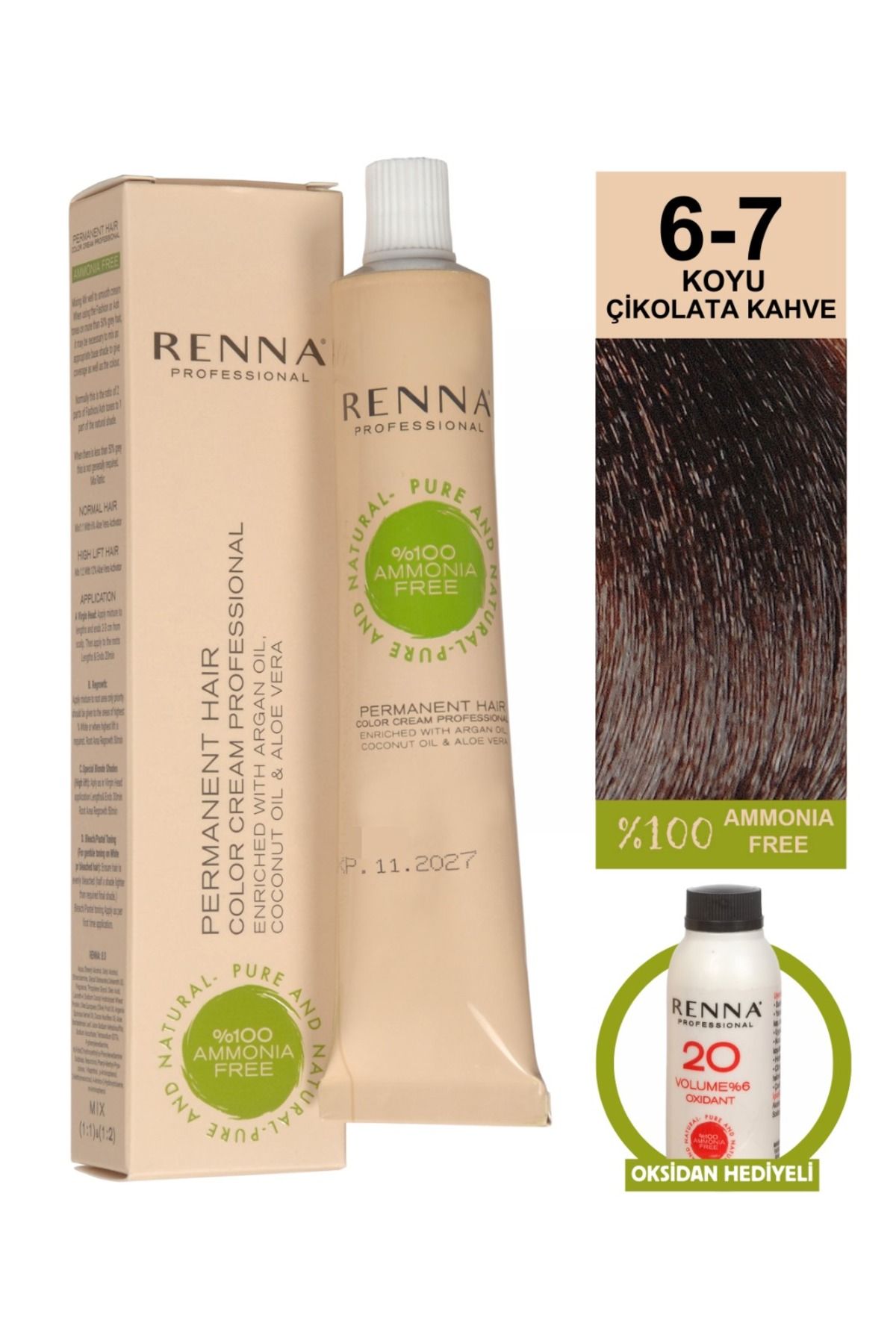 Renna AMONYAKSIZ Bitkisel Yıpranmış Saçlar İçin Saç Boyası 6-7 KOYU ÇİKOLATA KAHVE 60ml