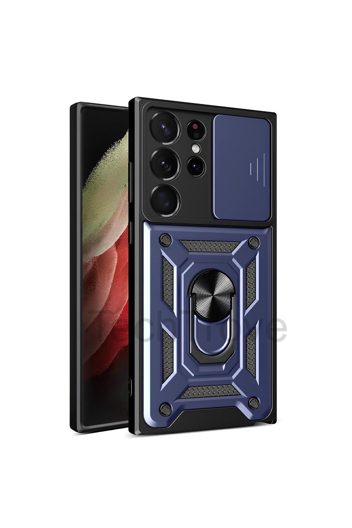 TechTrove Samsung Galaxy S23 Ultra Kılıf Sürgülü Kamera Korumalı Yüzüklü Magnetic Tpu Tank Kapak