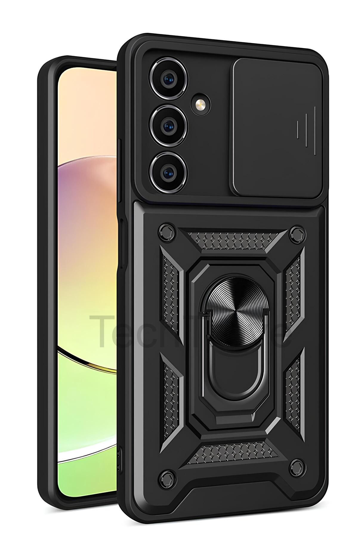 TechTrove Samsung Galaxy S23 Kılıf Sürgülü Kamera Korumalı Yüzüklü Stand Olabilen Magnetic Tpu Tank Kapak