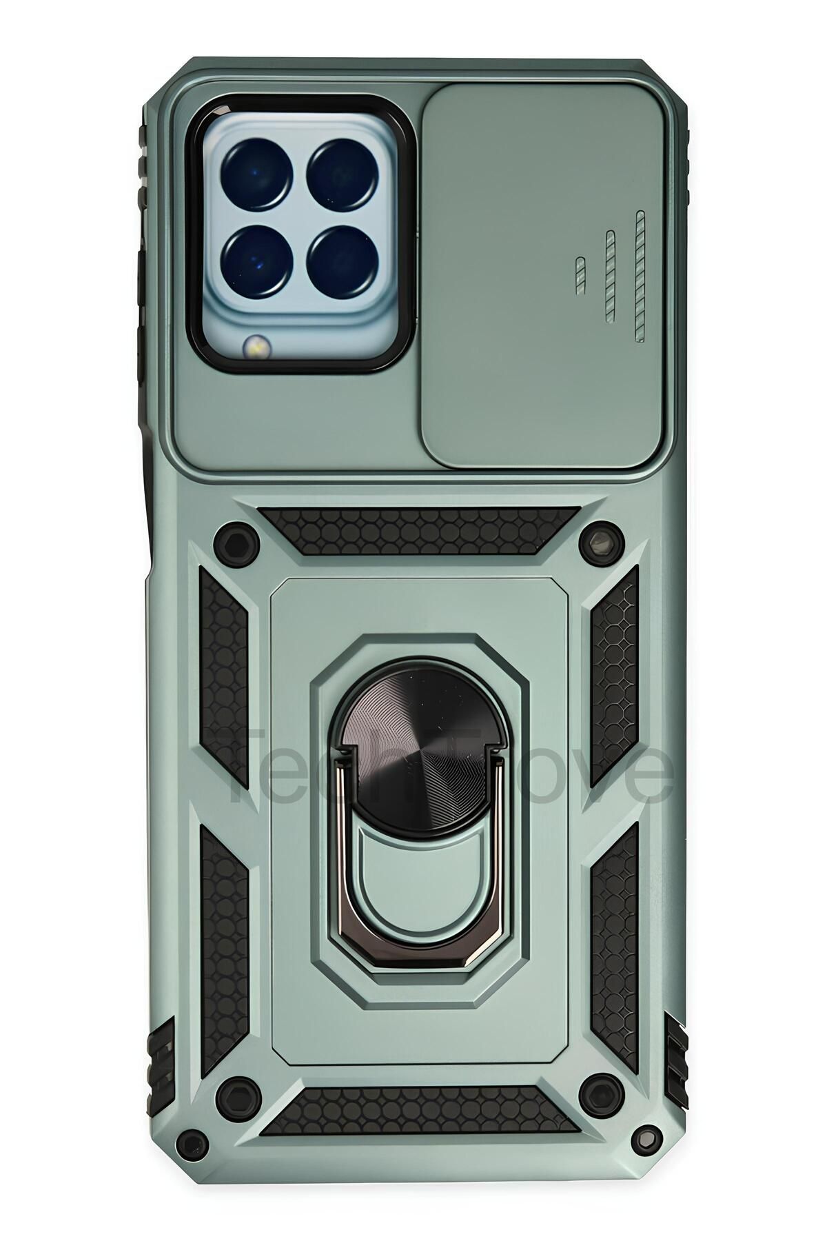 TechTrove Samsung Galaxy M33 Kılıf Sürgülü Kamera Korumalı Yüzüklü Stand Olabilen Magnetic Tpu Tank Kapak