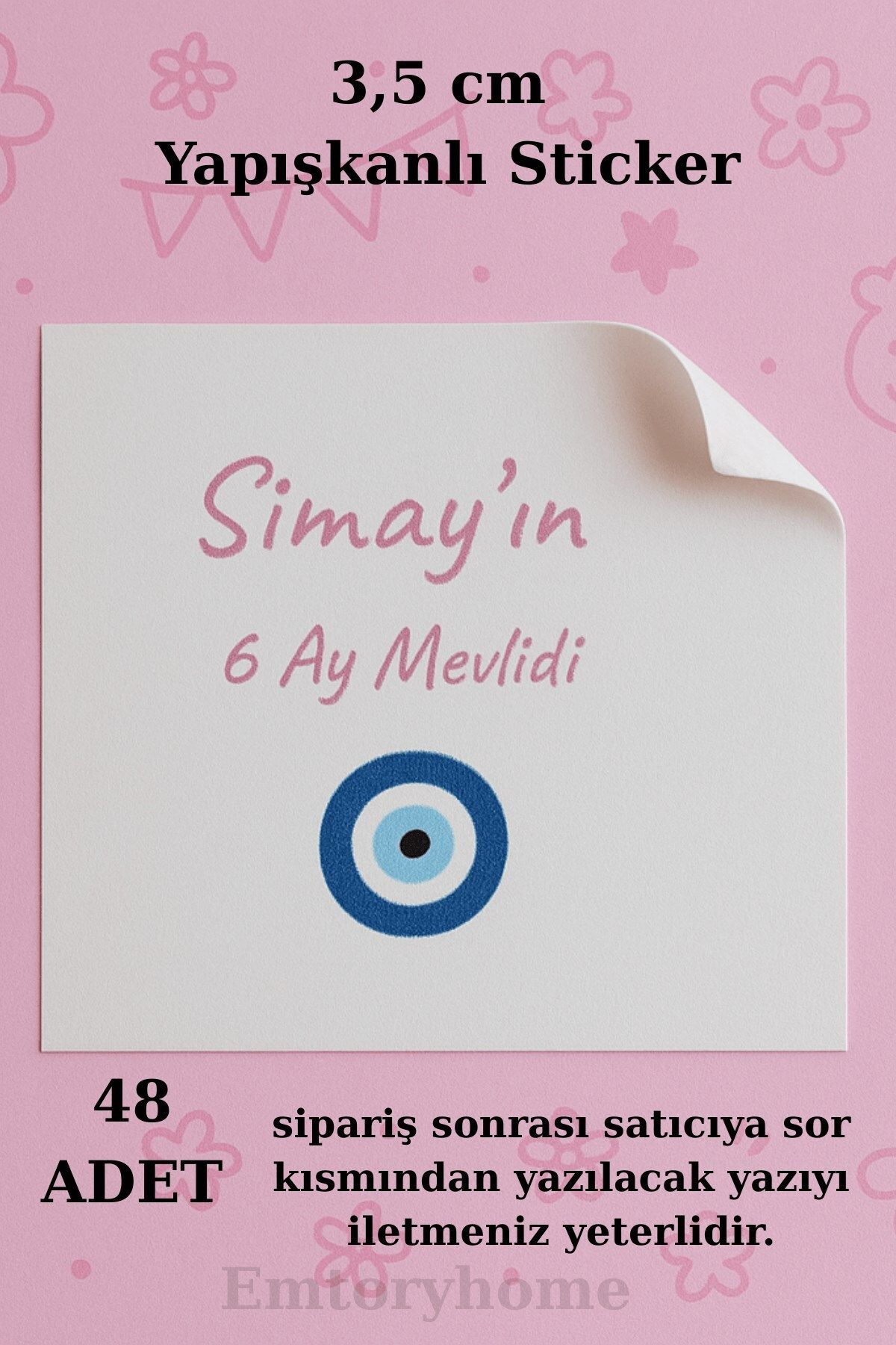 Emtory Home 48 Adet Kare Sticker 3,5 cm - Çikolata Sticker - Söz Sticker - Mevlid Sticker 2 model--- 1.hamur
