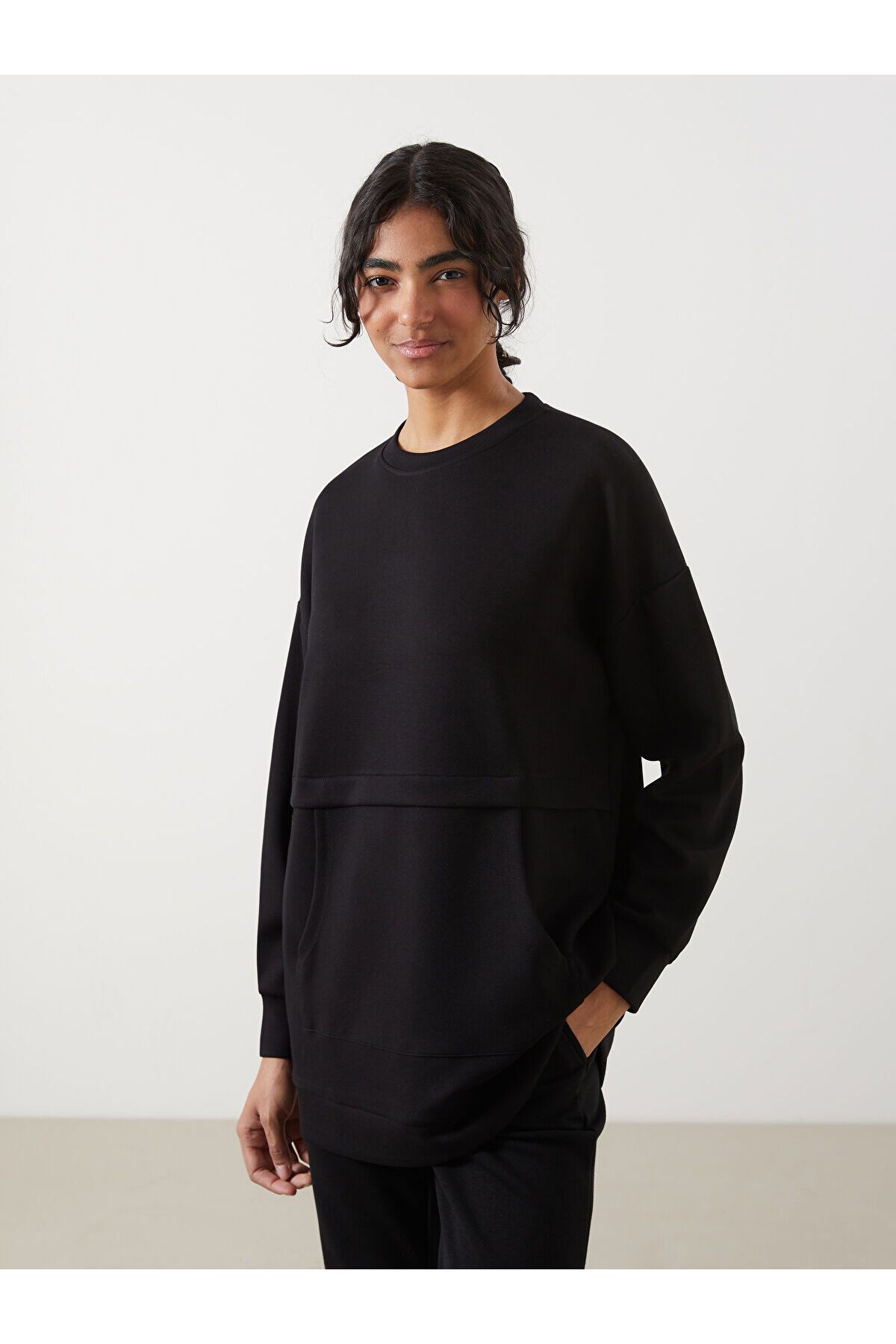 LC Waikiki Bisiklet Yaka Oversize Kadın Sweatshirt Tunik