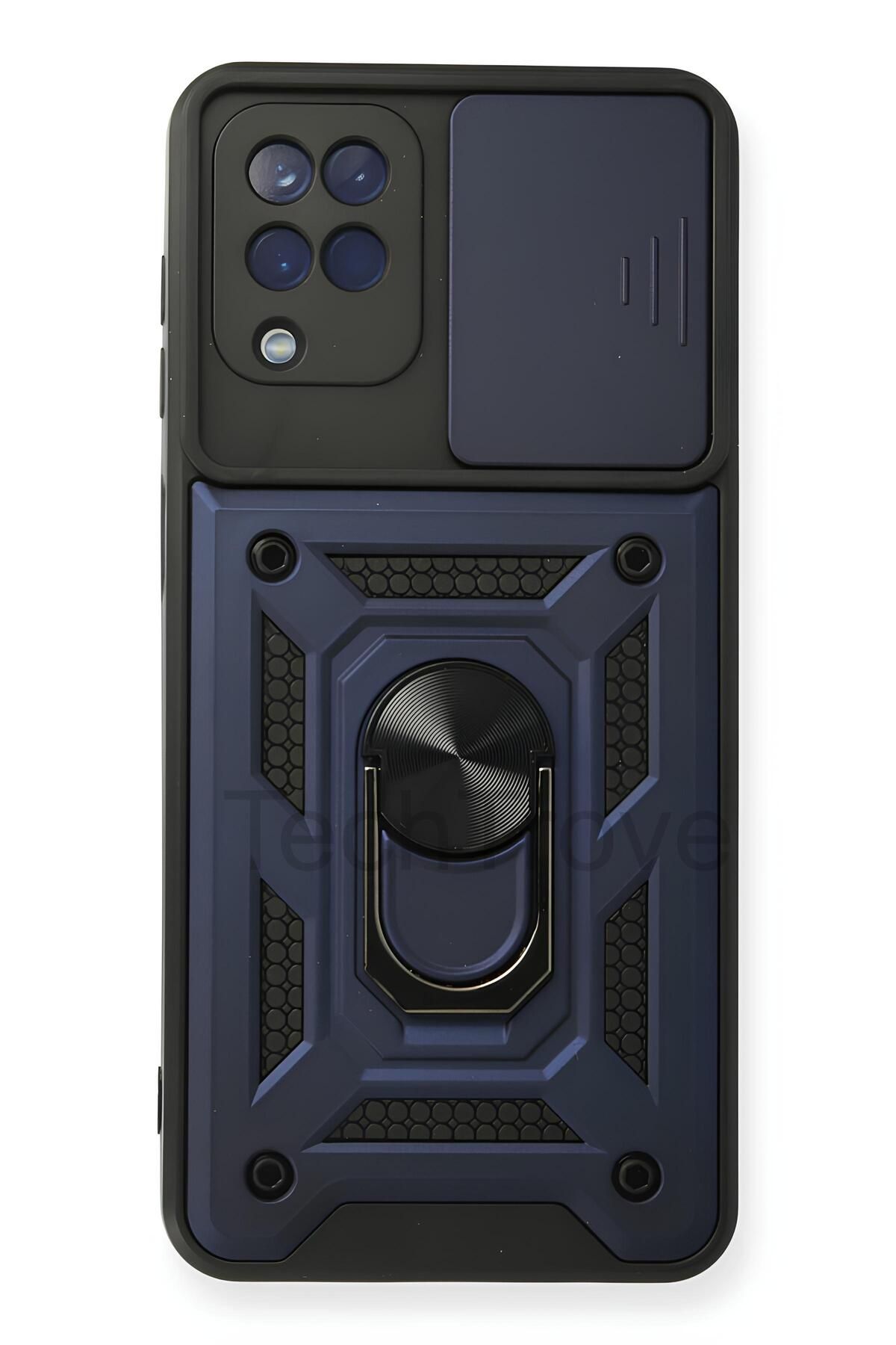 TechTrove Samsung Galaxy A12 Kılıf Sürgülü Kamera Korumalı Yüzüklü Stand Olabilen Magnetic Tpu Tank Kapak
