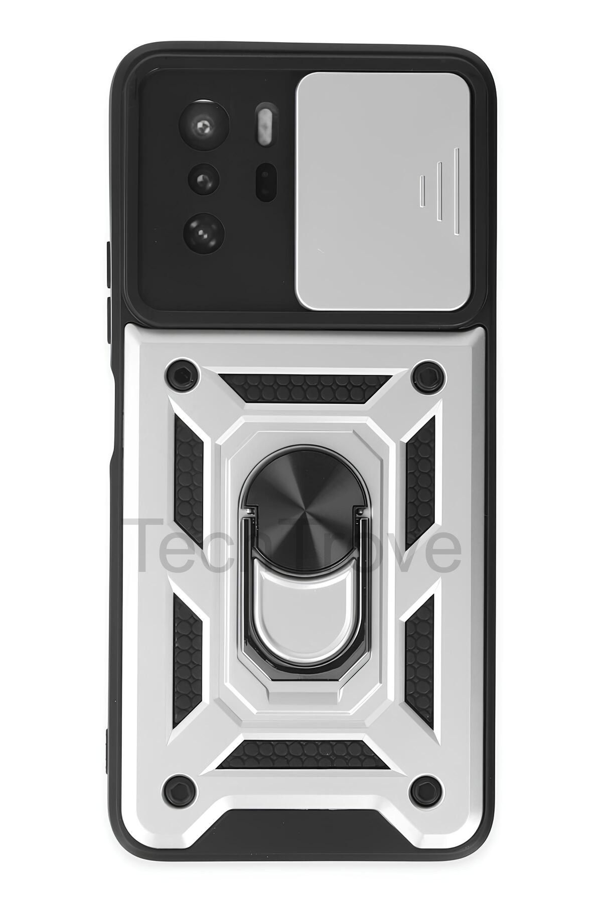 TechTrove Xiaomi Poco X3 GT Kılıf Sürgülü Kamera Korumalı Yüzüklü Stand Olabilen Magnetic Tpu Tank Kapak