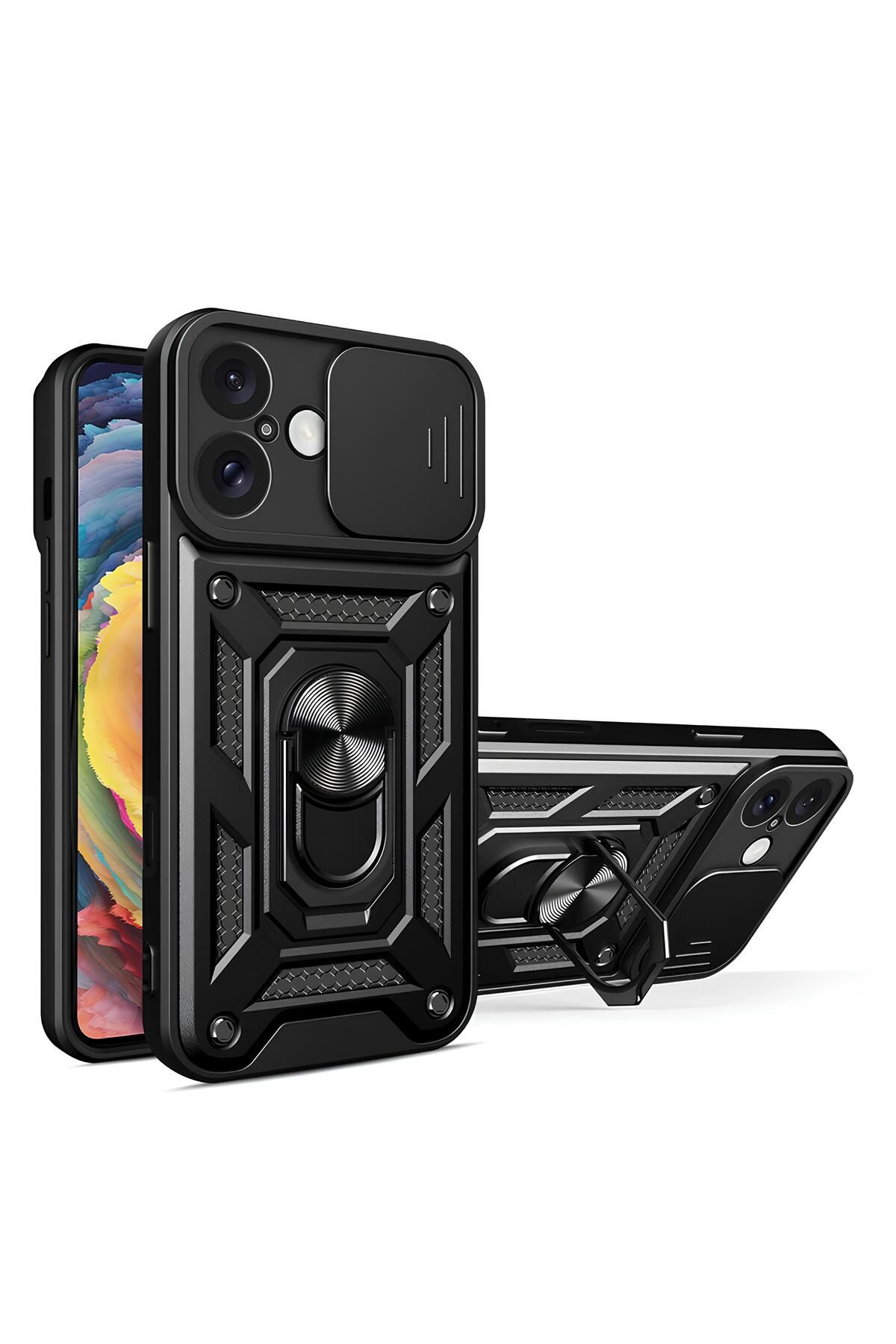 TechTrove iPhone 12 Mini Kılıf Sürgülü Kamera Korumalı Yüzüklü Stand Olabilen Magnetic Tpu Tank Kapak