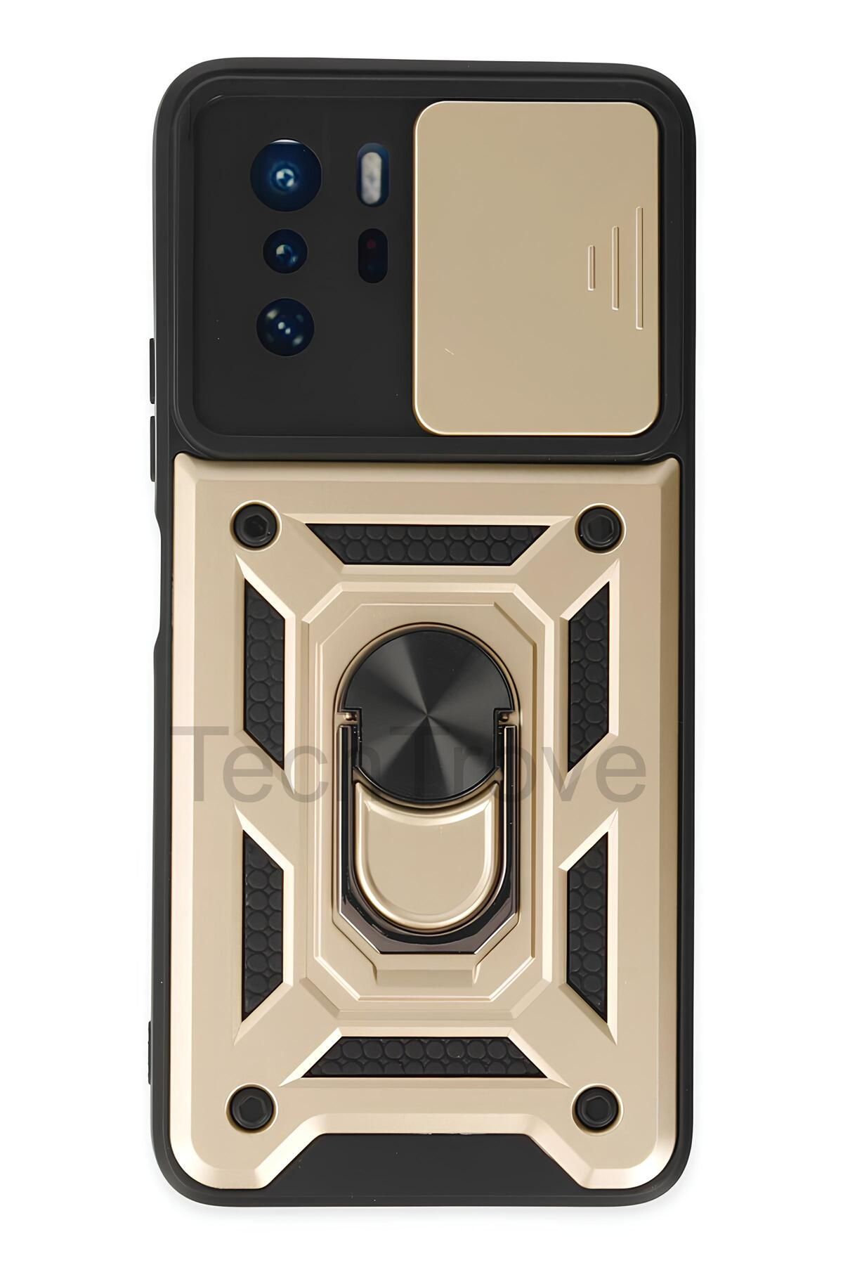 TechTrove Xiaomi Poco X3 GT Kılıf Sürgülü Kamera Korumalı Yüzüklü Stand Olabilen Magnetic Tpu Tank Kapak