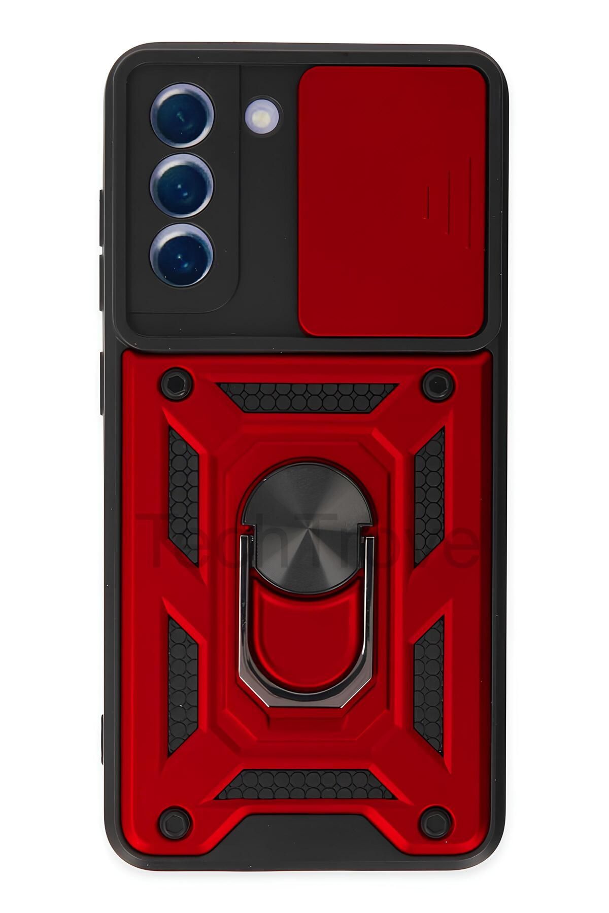 TechTrove Samsung Galaxy S21 FE Kılıf Sürgülü Kamera Korumalı Yüzüklü Stand Olabilen Magnetic Tpu Tank Kapak