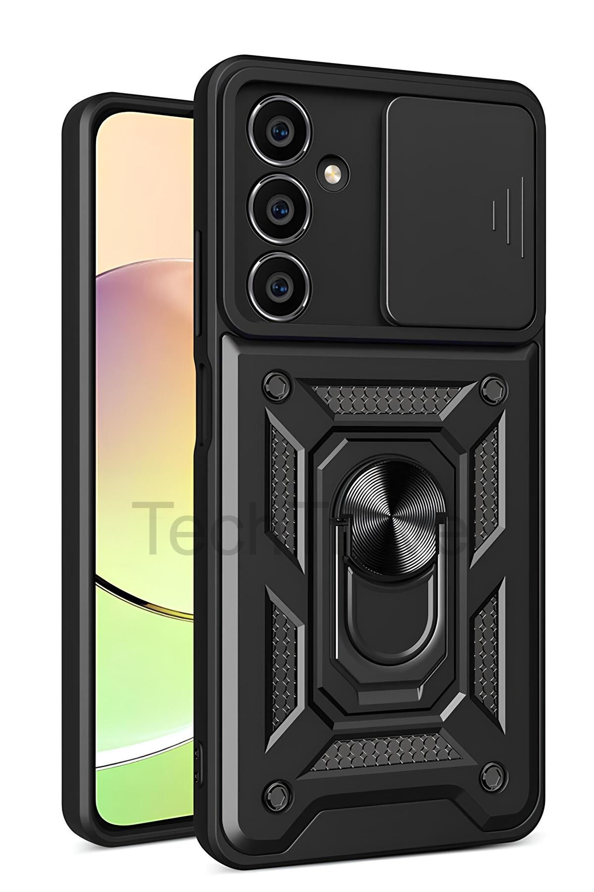 TechTrove Samsung Galaxy S22 Kılıf Sürgülü Kamera Korumalı Yüzüklü Stand Olabilen Magnetic Tpu Tank Kapak