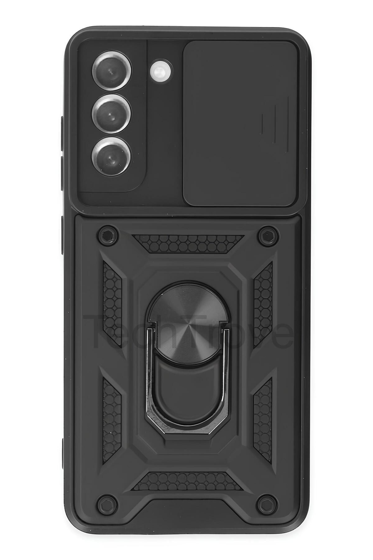 TechTrove Samsung Galaxy S21 FE Kılıf Sürgülü Kamera Korumalı Yüzüklü Stand Olabilen Magnetic Tpu Tank Kapak