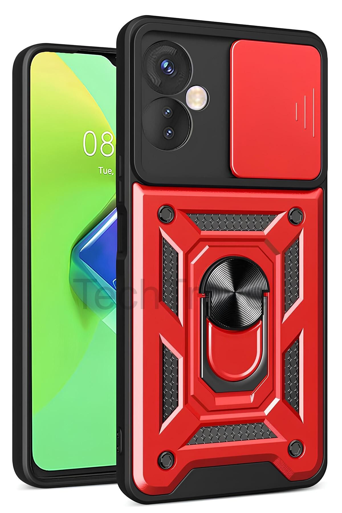 TechTrove İnfinix Hot 30 Kılıf Sürgülü Kamera Korumalı Yüzüklü Stand Olabilen Magnetic Tpu Tank Kapak