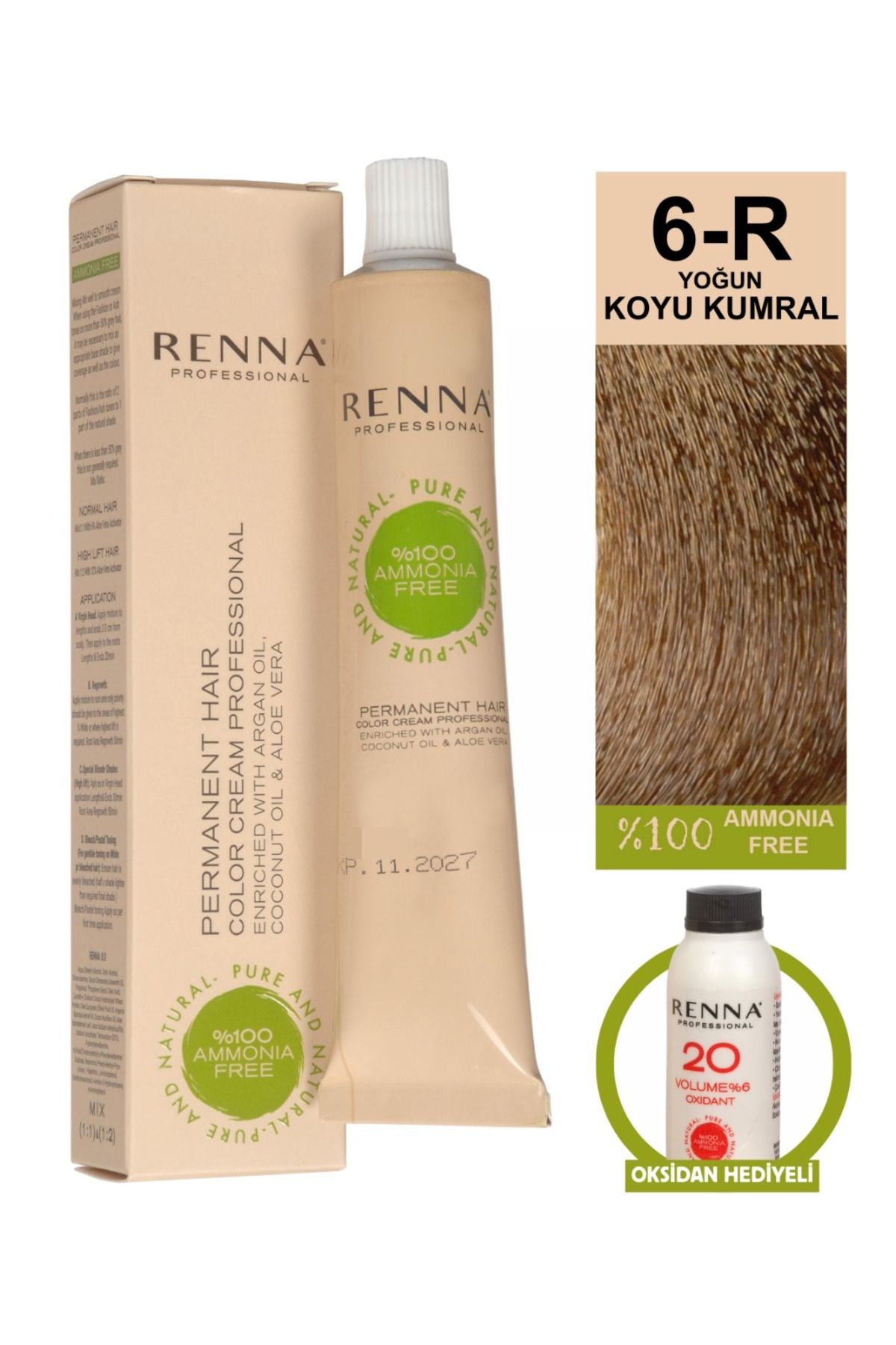 Renna AMONYAKSIZ Bitkisel Yıpranmış Saçlar İçin Saç Boyası 6-R YOĞUN KOYU KUMRAL 60ml