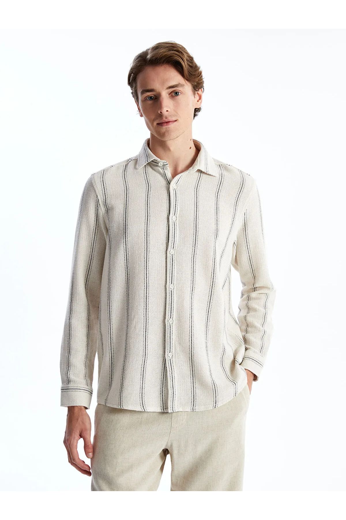 LC Waikiki Regular Fit Uzun Kollu Çizgili Erkek Gömlek