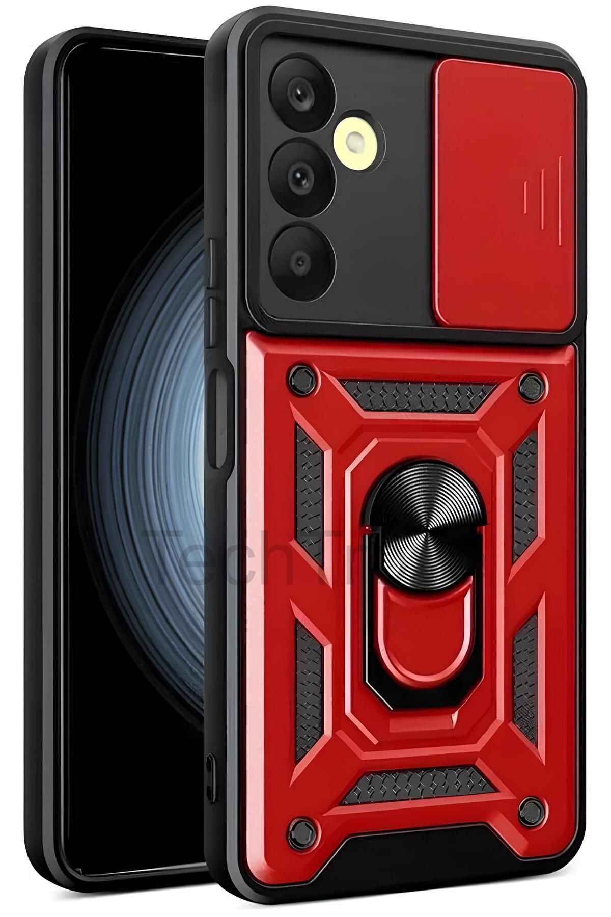 TechTrove Samsung Galaxy S24 FE Kılıf Sürgülü Kamera Korumalı Yüzüklü Stand Olabilen Magnetic Tpu Tank Kapak
