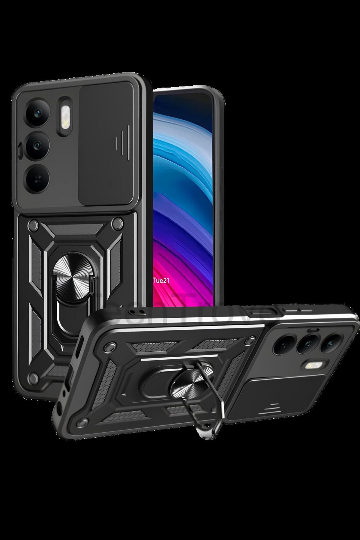 TechTrove Realme C75 Kılıf Sürgülü Kamera Korumalı Yüzüklü Stand Olabilen Magnetic Tpu Tank Kapak