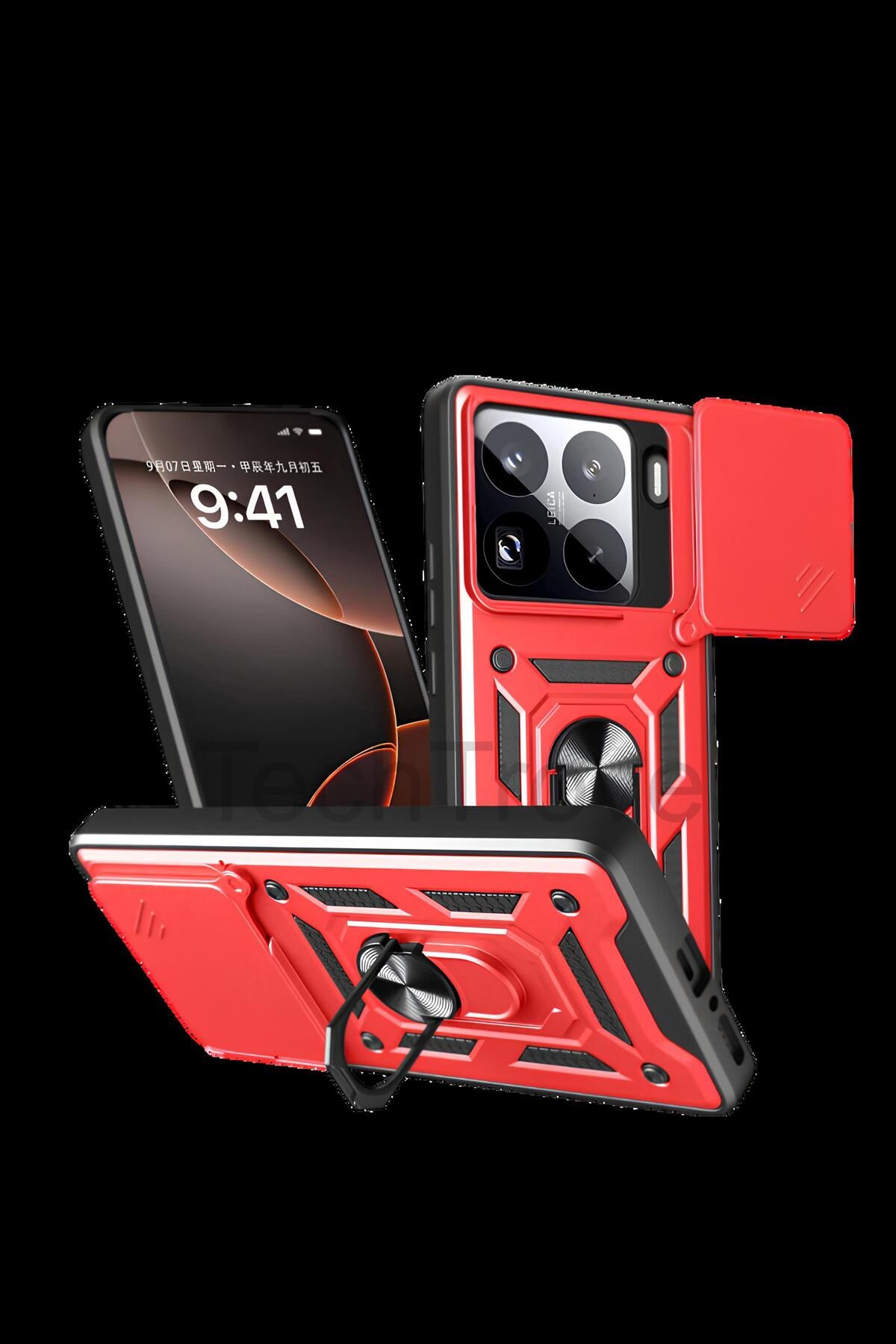 TechTrove Xiaomi 15 Pro Kılıf Sürgülü Kamera Korumalı Yüzüklü Stand Olabilen Magnetic Tpu Tank Kapak