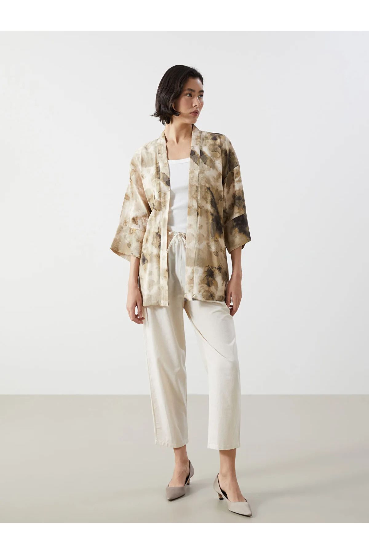 LC Waikiki Şal Yaka Desenli Oversize Kadın Kimono