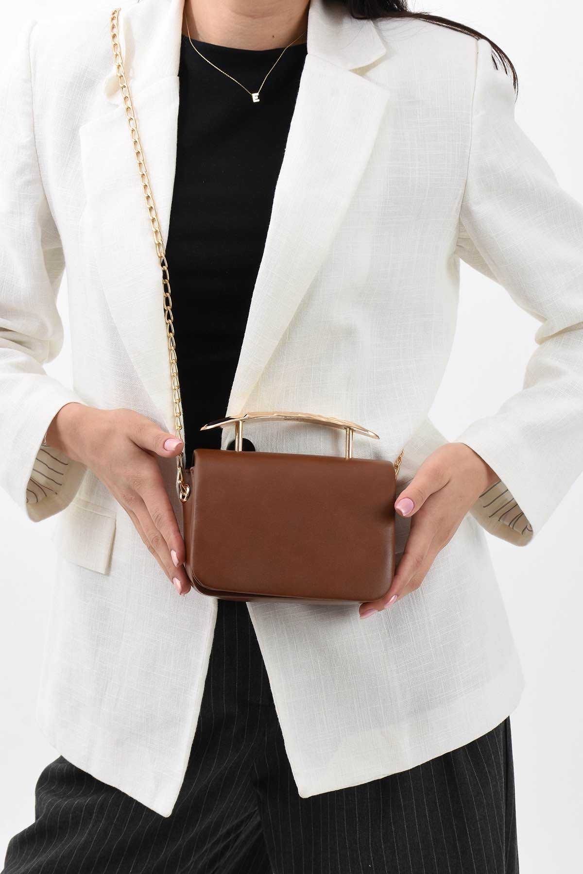Assia Atelier Gold Aksesuar Detaylı Çapraz Askılı Premium Kalite Mini El ve Omuz Çantası
