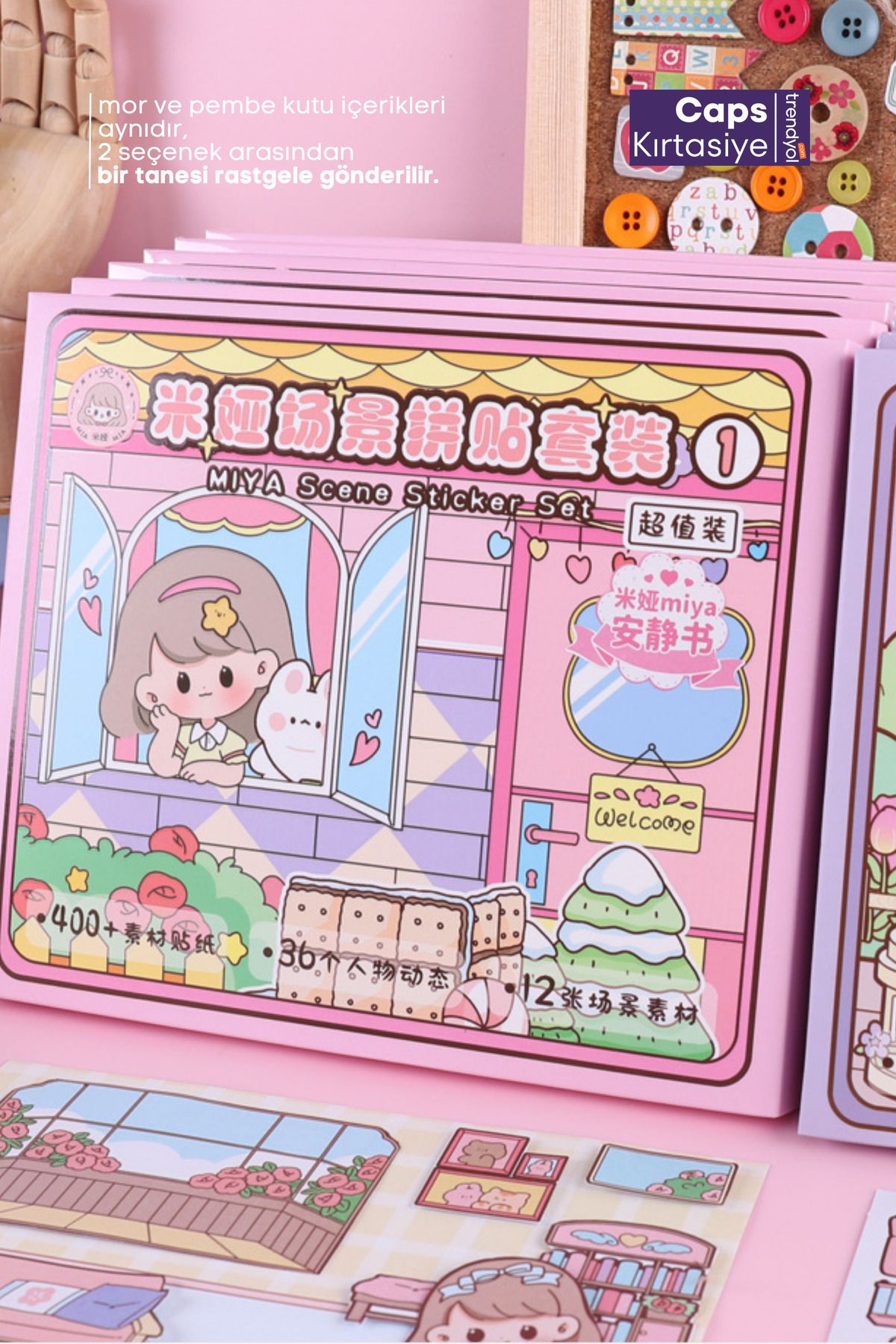 caps office Miya 400+ Çıkartma Seti 36 Karakter & 12 Sahne Sticker DIY Kawaii Çıkartmalar Kitabı