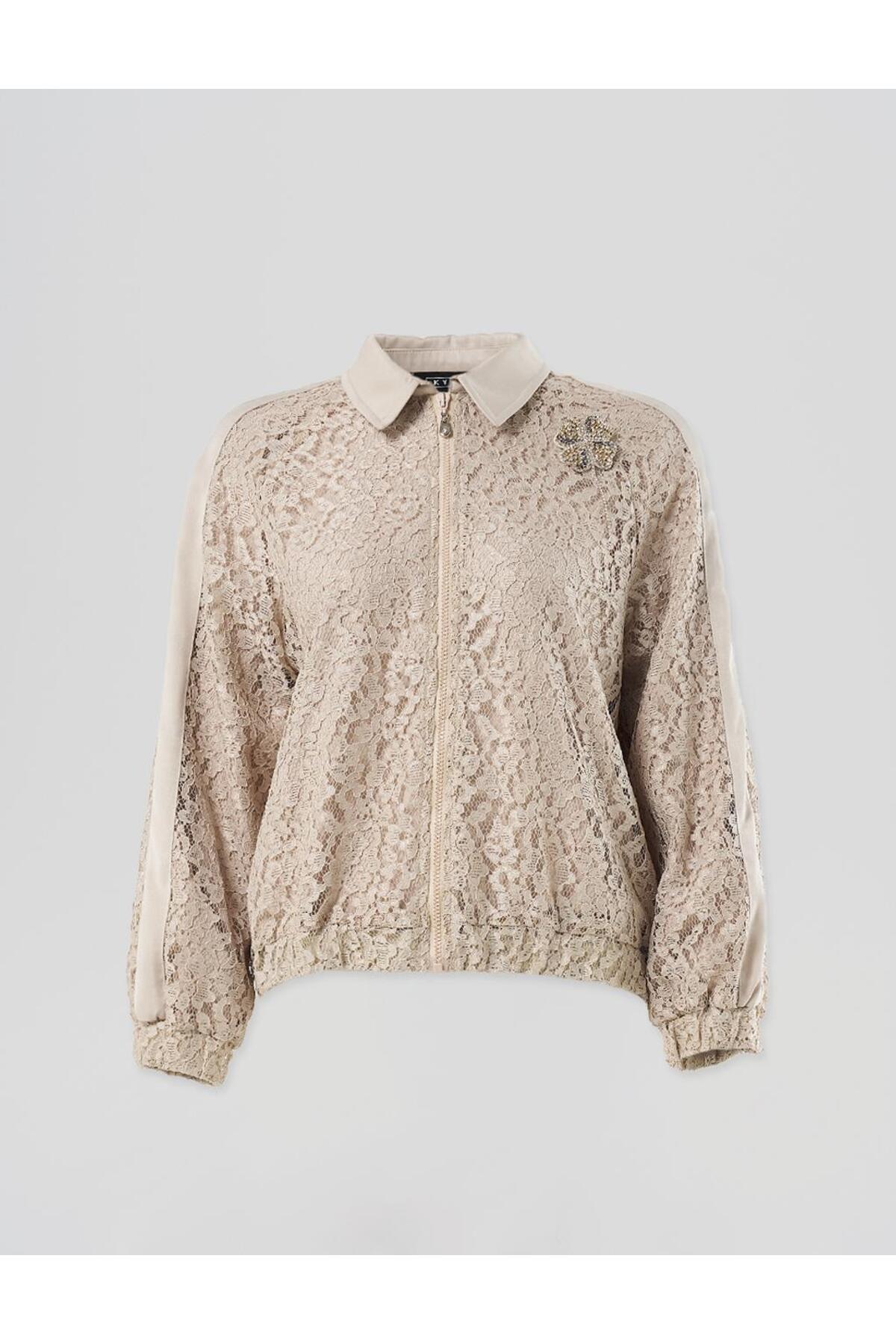 KYR Dantelli Bomber Ceket Krem