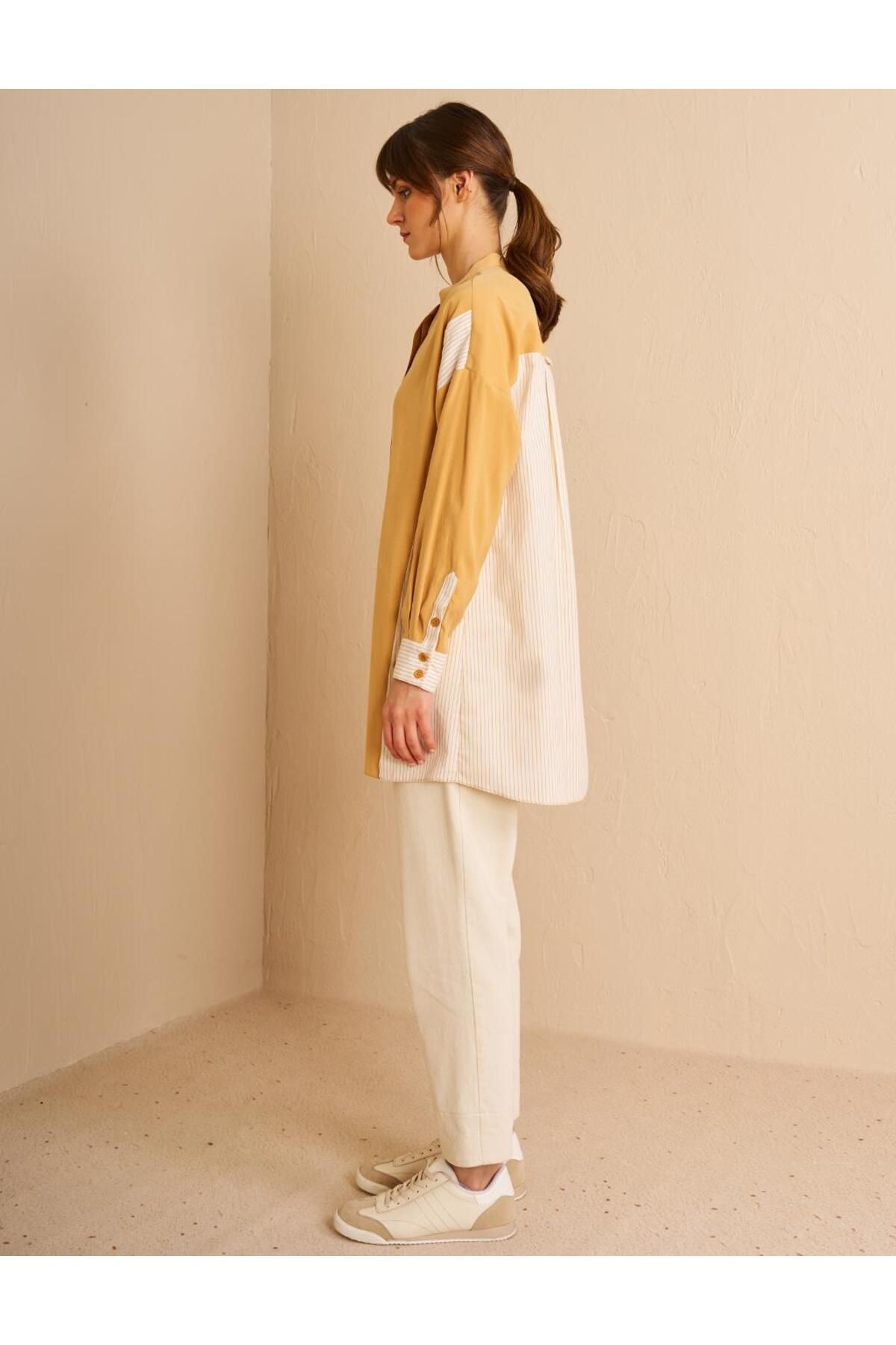 Kayra-Button Detailed Judge Collar Tunic Saffron 5