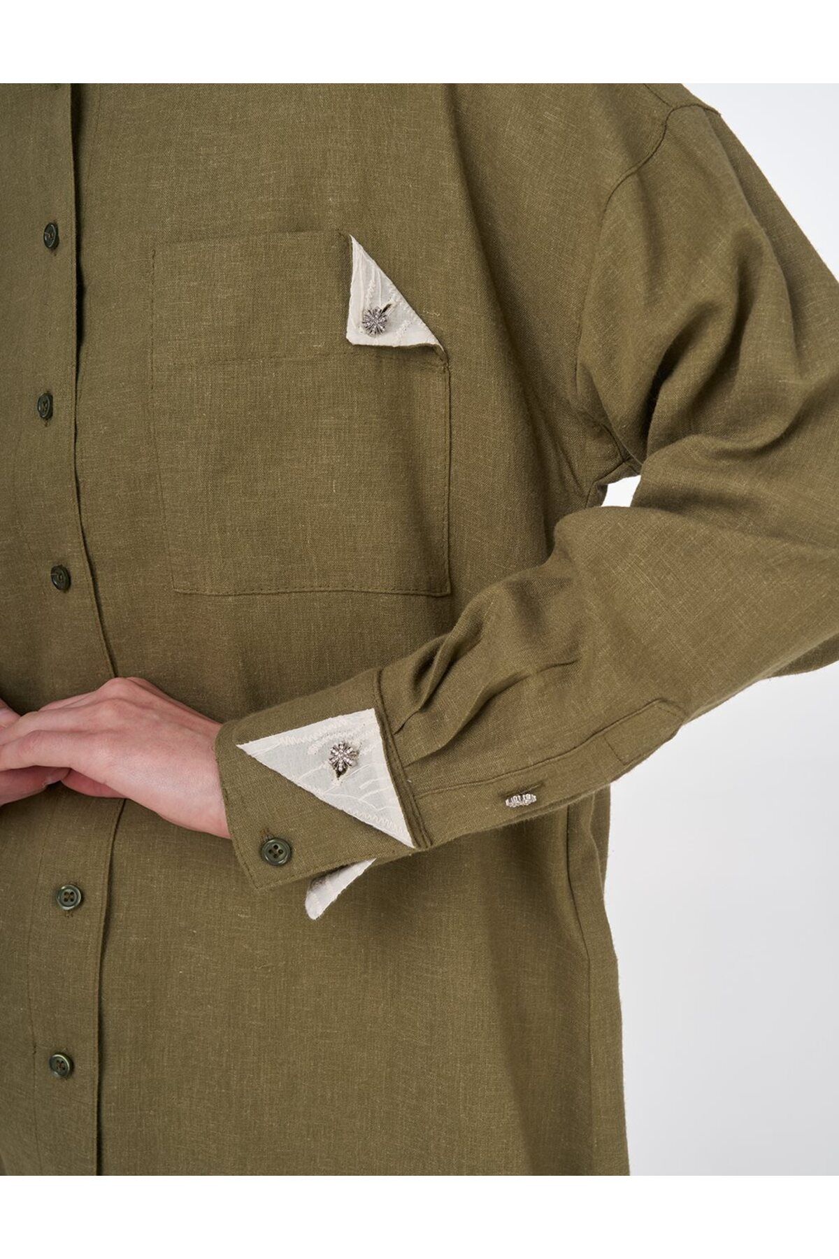 Kayra-Linen Blended Judge Collar Tunic Khaki 7
