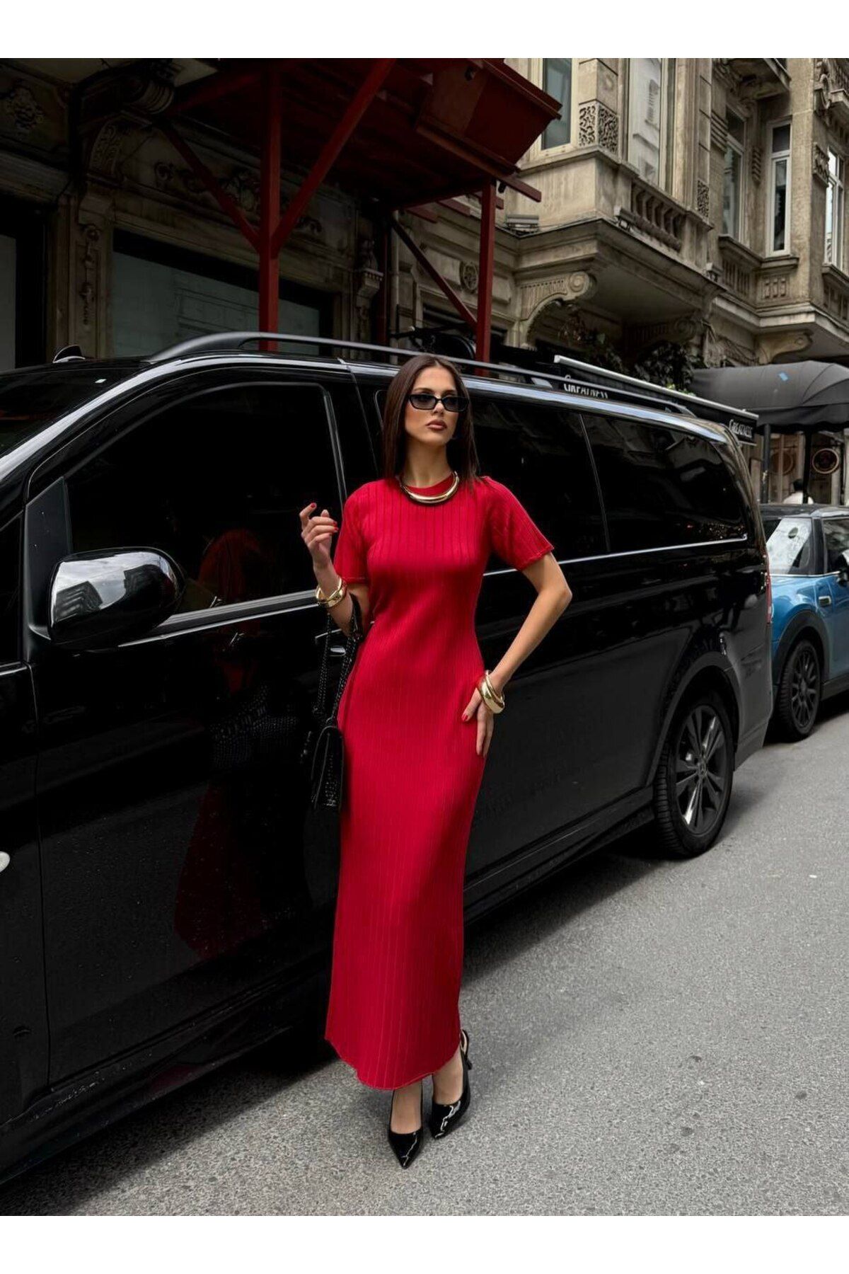 Abalı Yenı season- Massino Tutti Elmas Triko , Bisiklet yaka , elbise. Nany model.