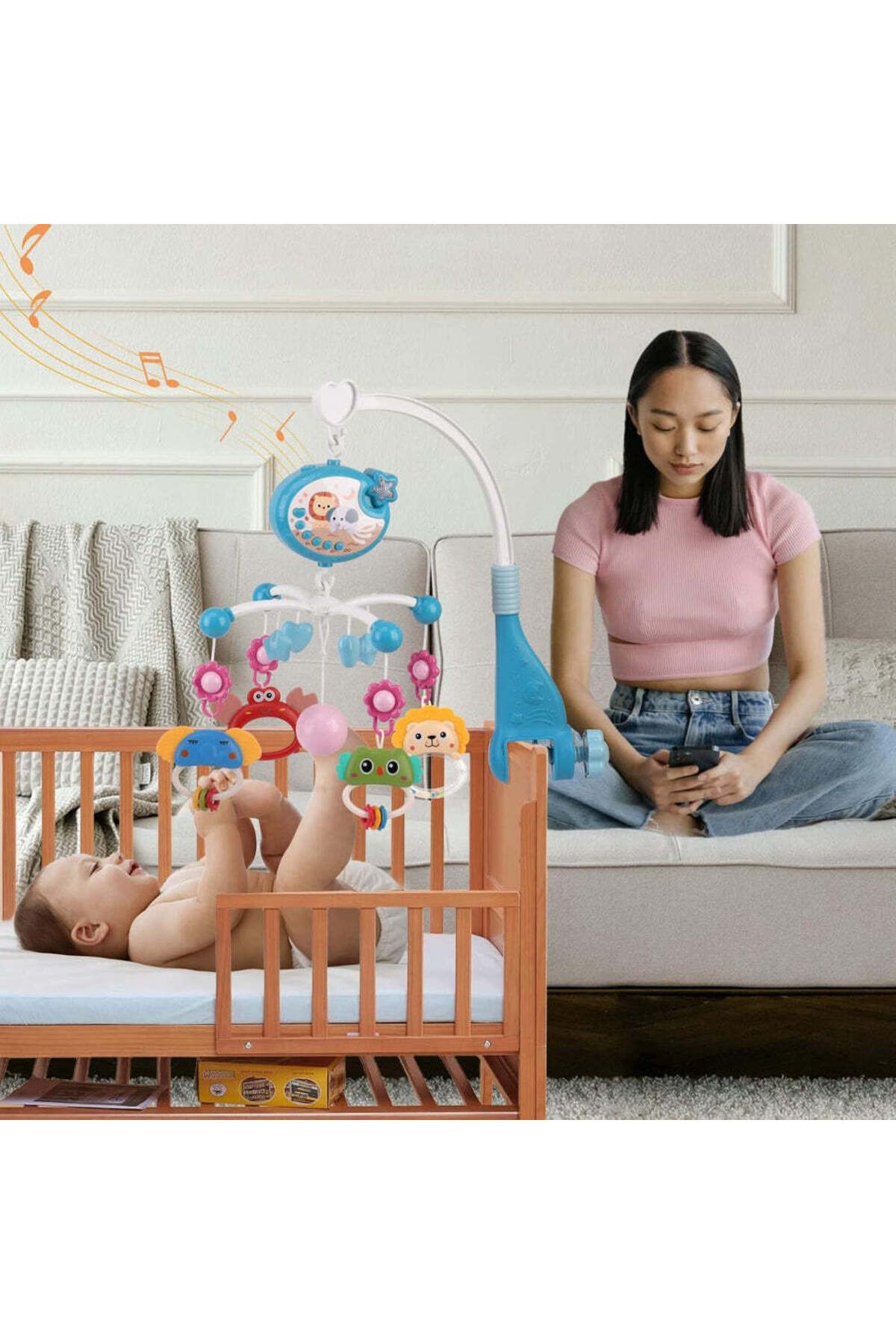 Velixo-Baby Crib Carousel, Remote, Projector, 40 Songs, 4 Toys, 360° Rotation, Timer, Volume Control 6