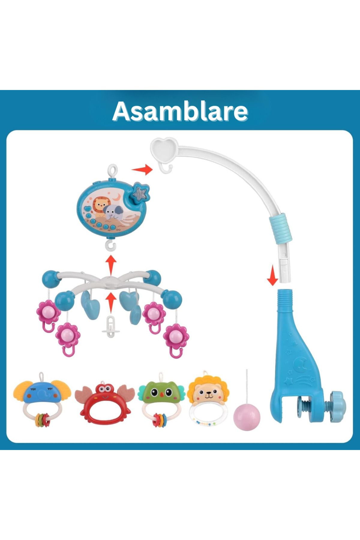 Velixo-Baby Crib Carousel, Remote, Projector, 40 Songs, 4 Toys, 360° Rotation, Timer, Volume Control 5