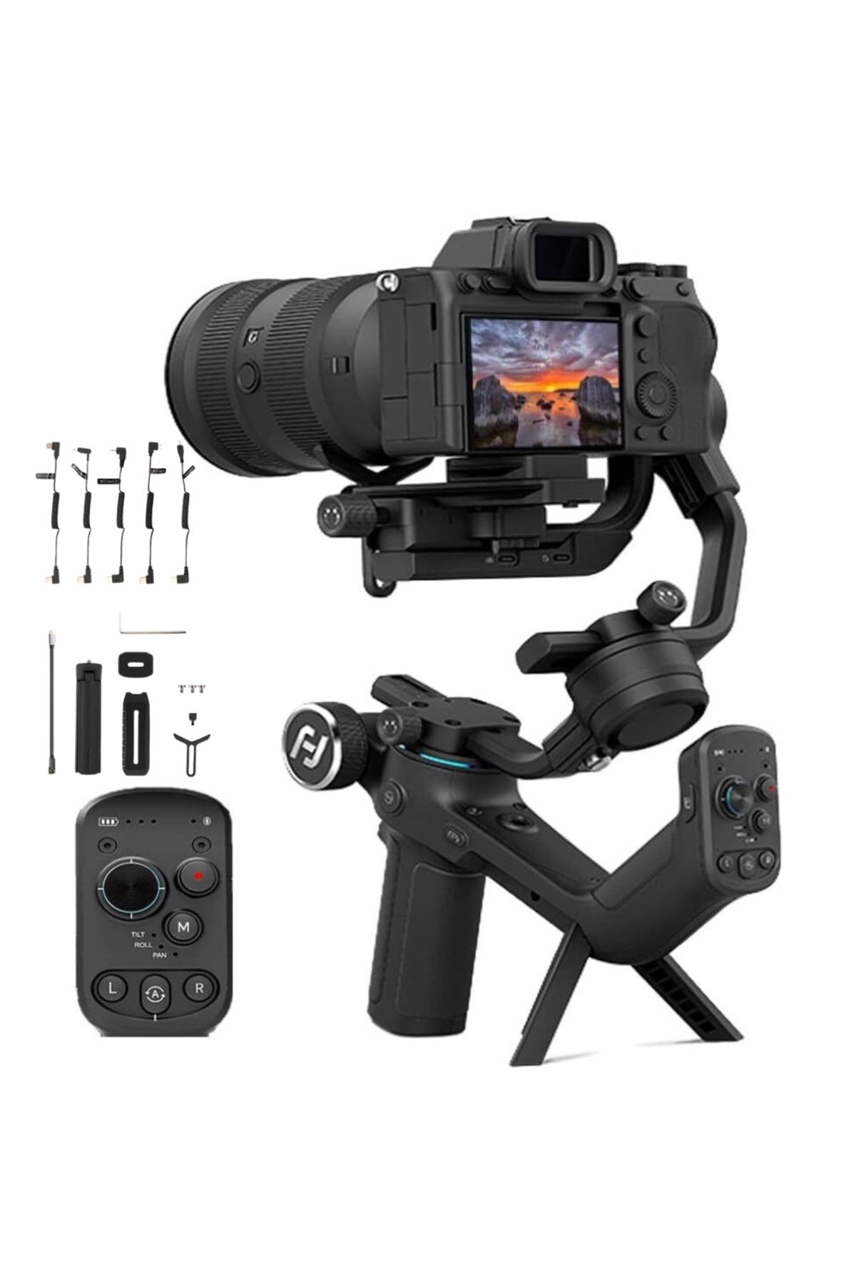 Velixo Stabilizator Profesional Pe 3 Axe Pentru Dslr/mirrorless, Rotație La 360°, Control Zoom, 2,5 Kg, Baterie De 13 Ore - One Size
