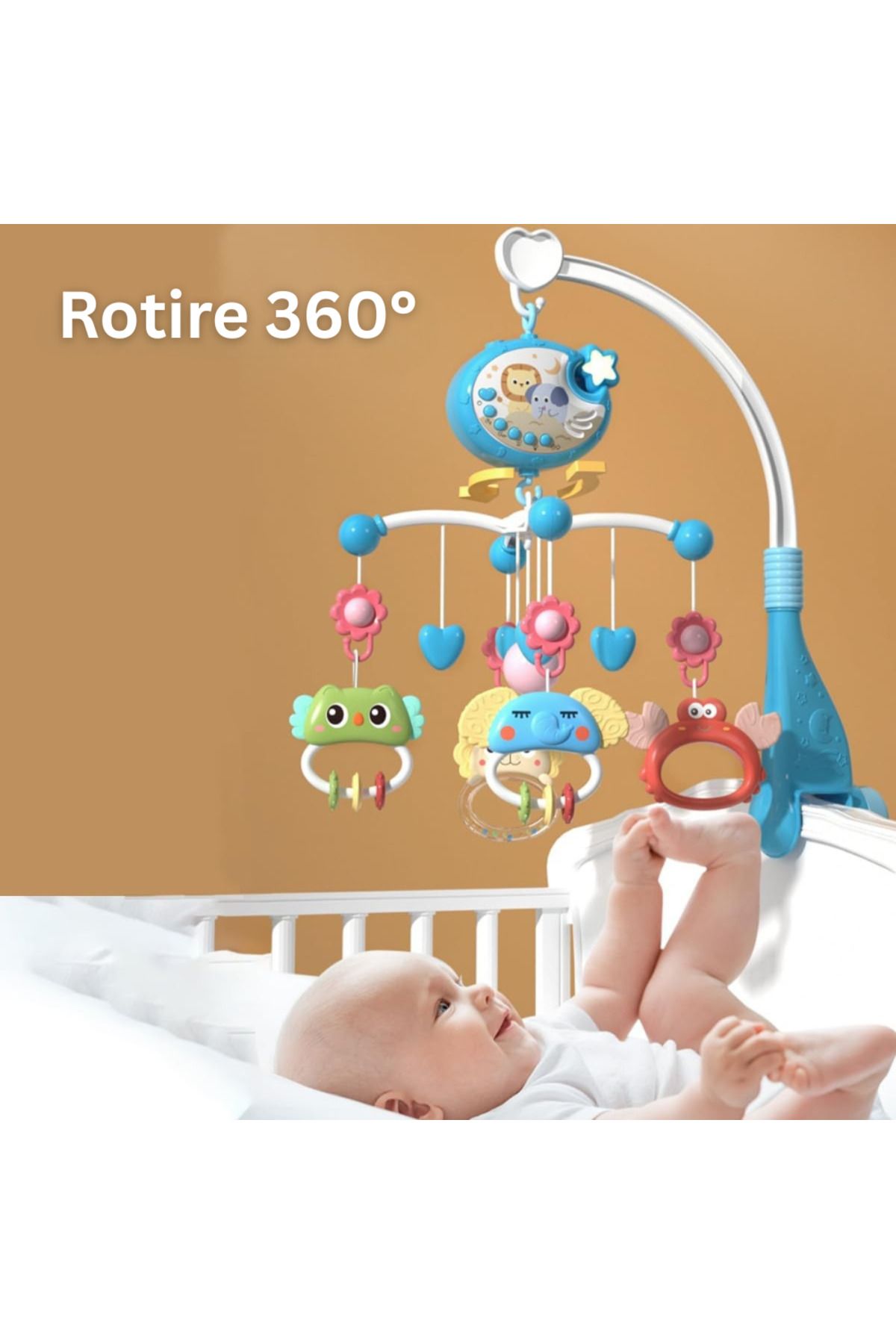 Velixo-Baby Crib Carousel, Remote, Projector, 40 Songs, 4 Toys, 360° Rotation, Timer, Volume Control 4
