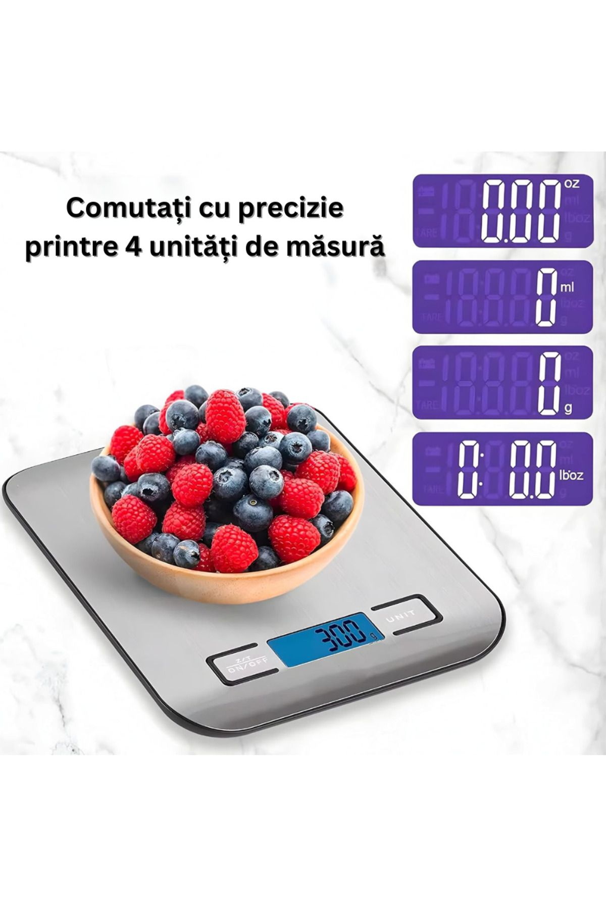 Velixo-Cântar inteligent de bucătărie, aplicație IOS/Android, indice nutrițional, calculator calorii, LCD, maxim 5 kg, 2 baterii 4