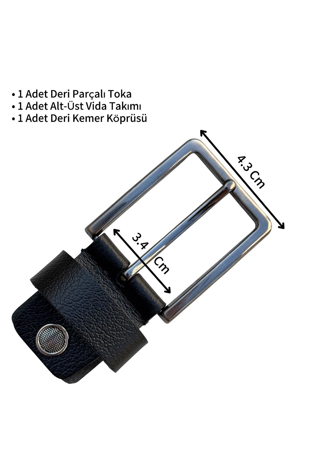 Süzer Deri 3.5 cm. Yedek Kemer Tokası Vidalı Hakiki Deri Siyah