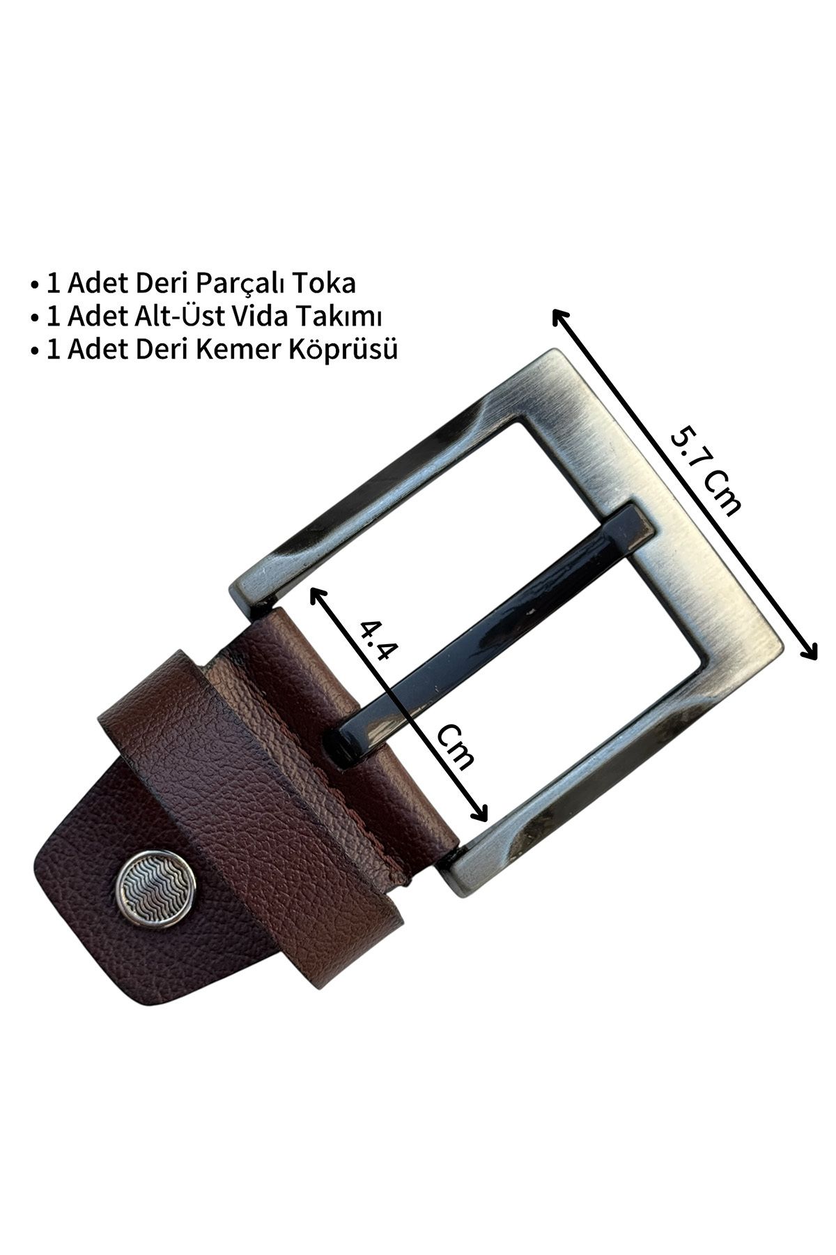 Süzer Deri 4.5 cm. Yedek Kemer Tokası Vidalı Hakiki Deri Kahverengi