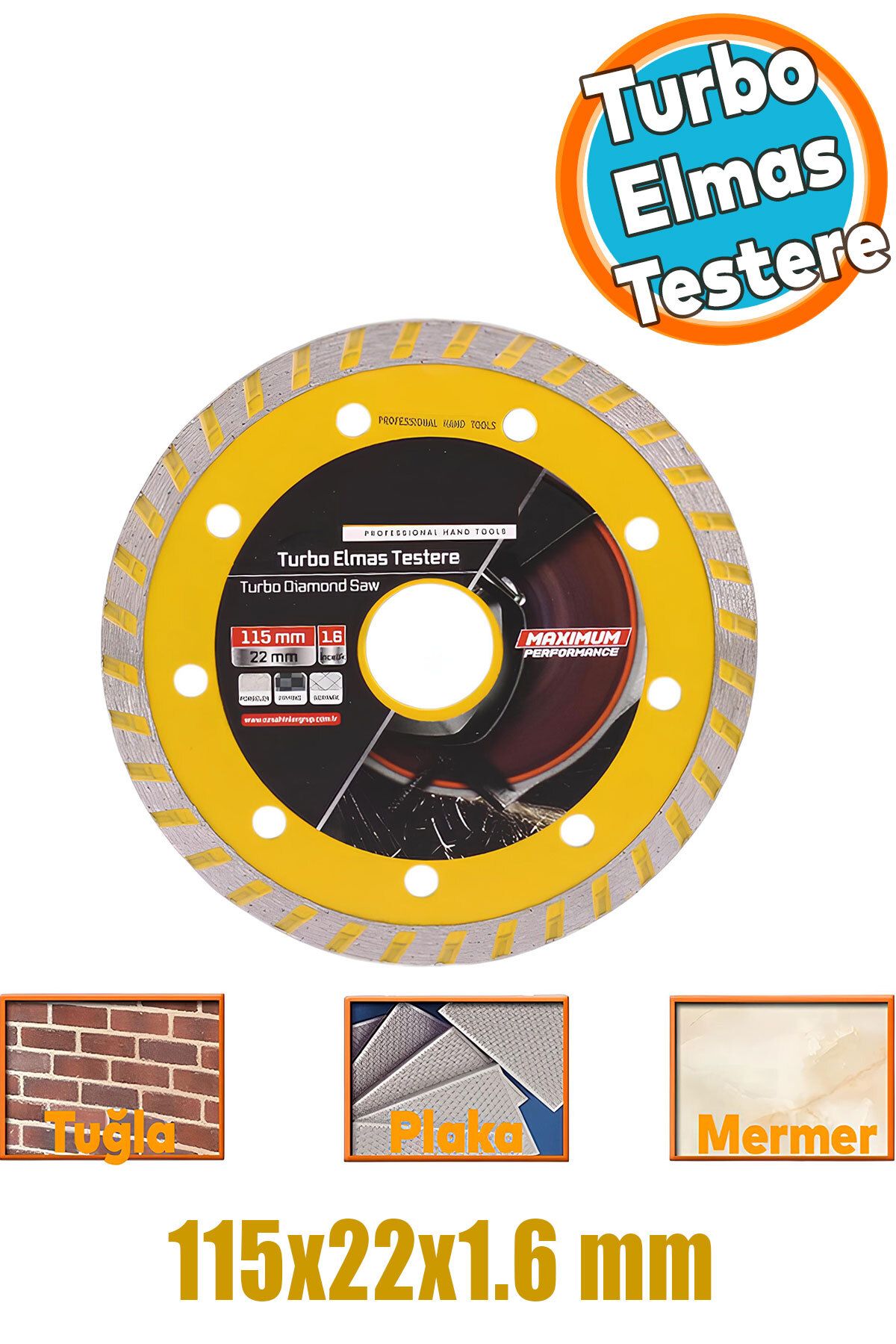 NZB Turbo Elmas Seramik İnşaat Mermer Porselen Fayans Granit Sulu Kuru Kesim Kesme Disk 115x22x1.5 mm