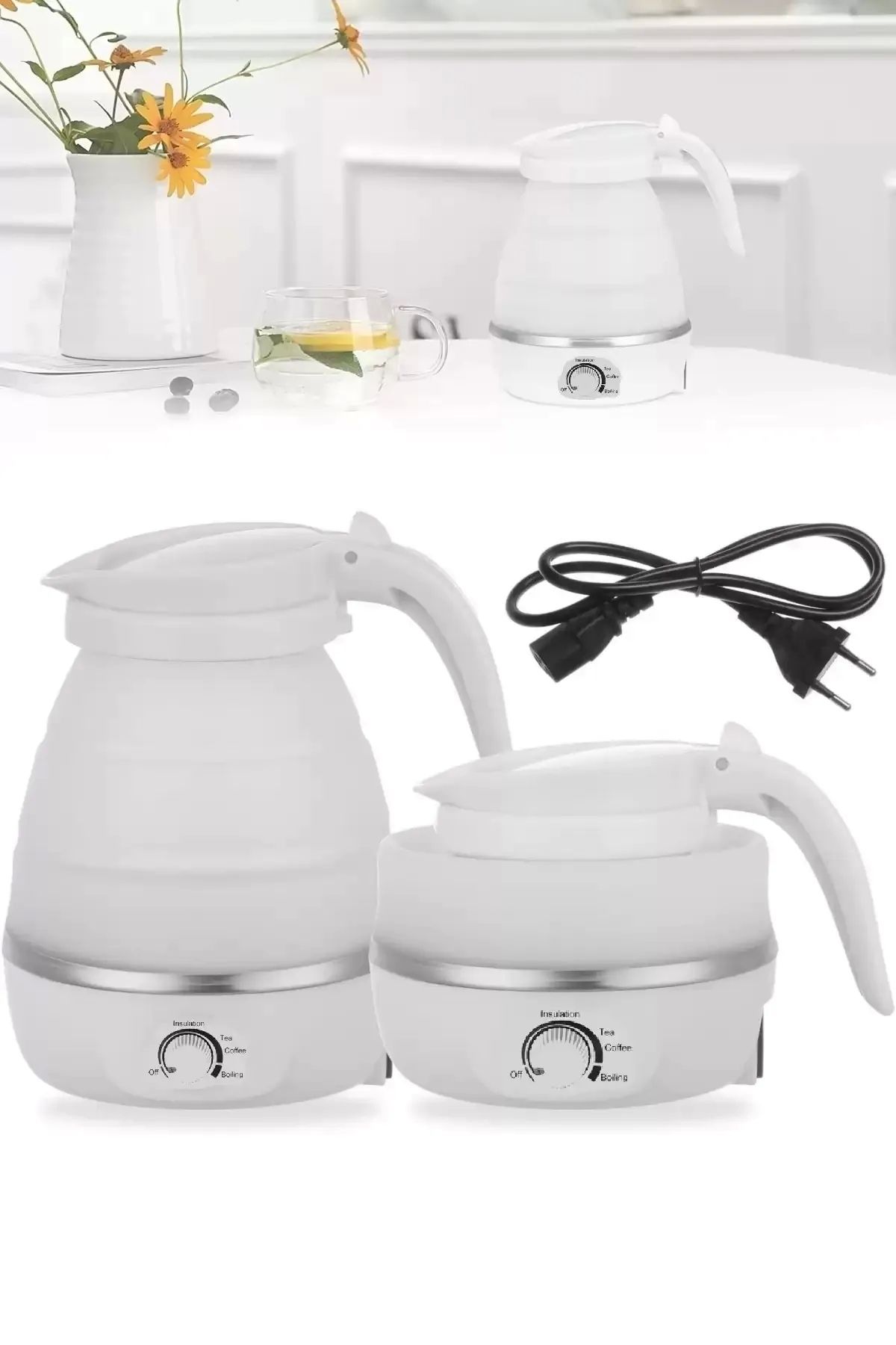 Rosemor Katlanabilir Kamp Piknik Su Isıtıcı Taşınabilir Mini Kettle Silikonlu Elektrikli Su Isıtıcısı