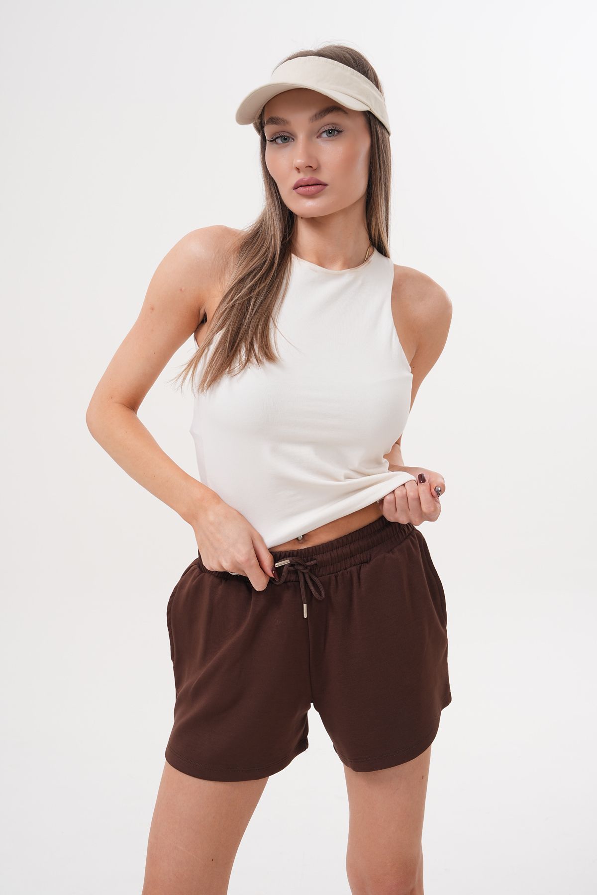 GENIUS STORE Kadın Modal Şort Beli Lastikli Cepli Şort MODAL-ŞORT