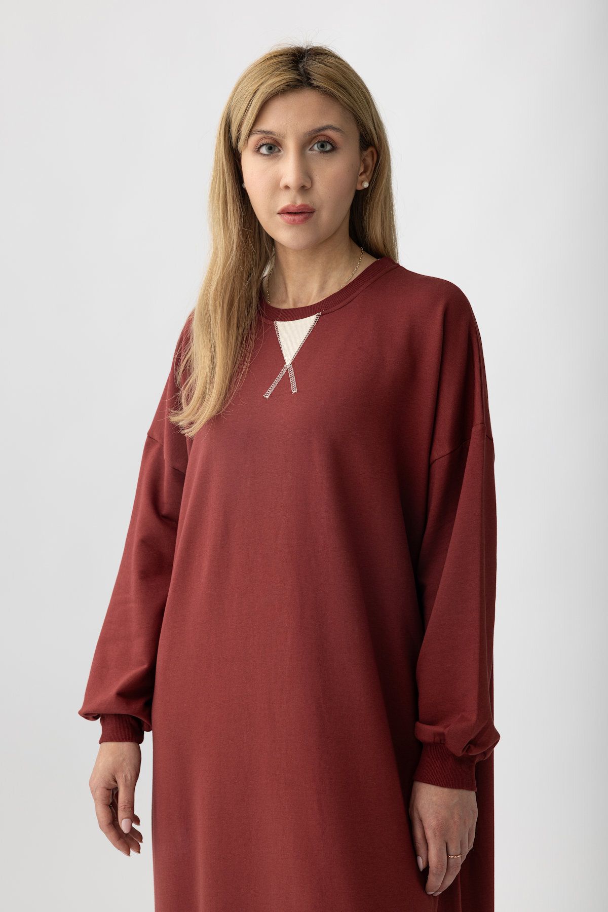 Suede Style 5612 - 2 İplik Yaka Detaylı Boydan Kadın Elbisesi