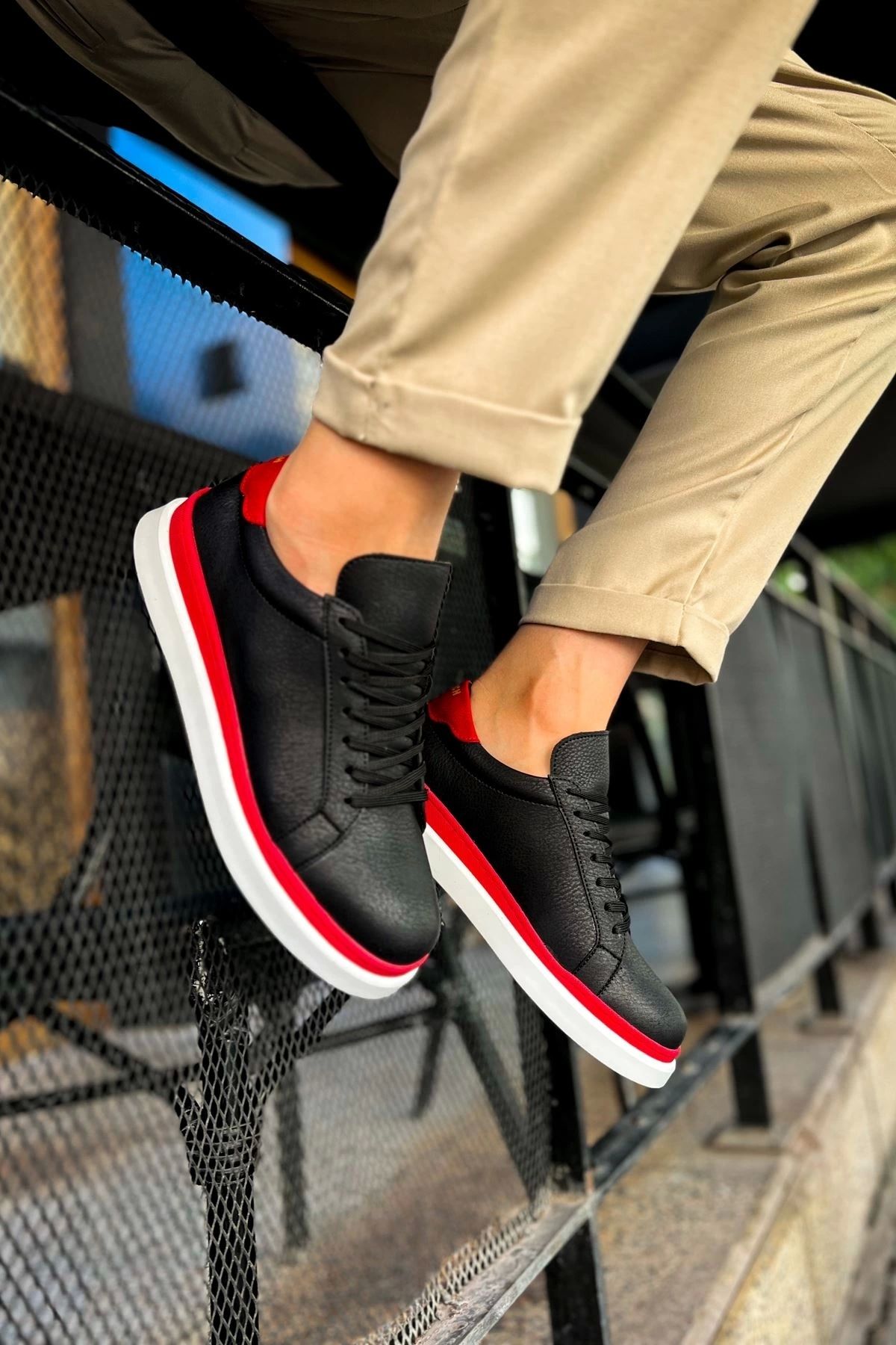 Chekich CH979 Santoni GBT Spor Erkek Ayakkabı SIYAH/KIRMIZI
