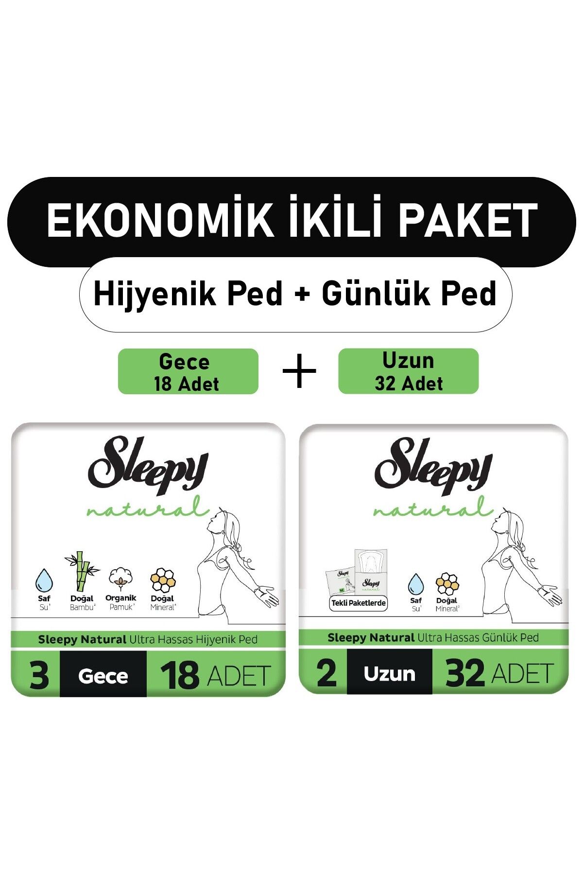 Sleepy Natural Ultra Ped Gece 18 Adet + Uzun Günlük Ped 32 Adet