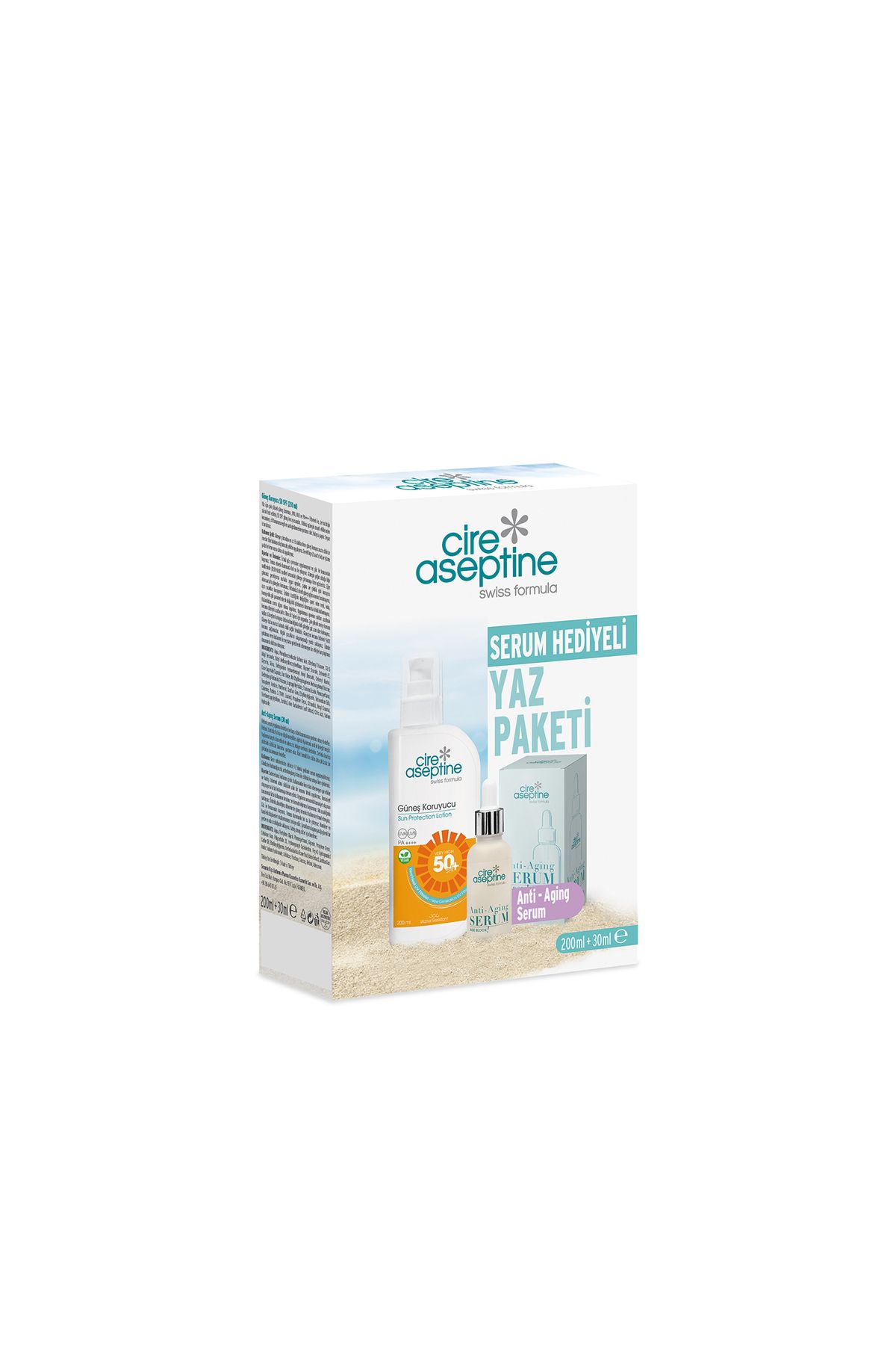 CIRE ASEPTINE Güneş Koruyucu 50 SPF 200 ml + Anti-Aging Serum 30 ml Kutu