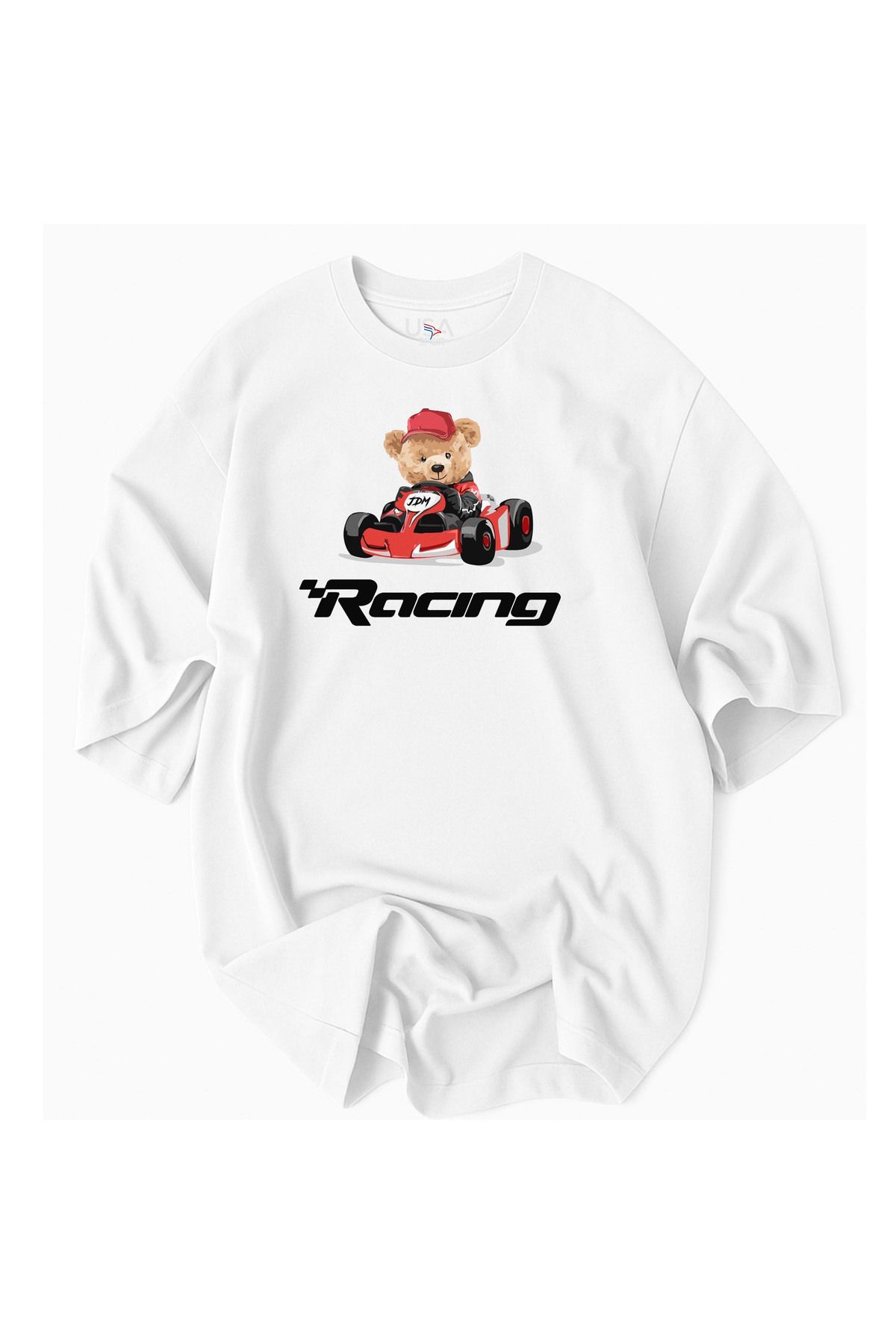 JDM Teddy Ayıcık Formula Tasarım RACING tasarım %100 Pamuklu Premium T-Shirt