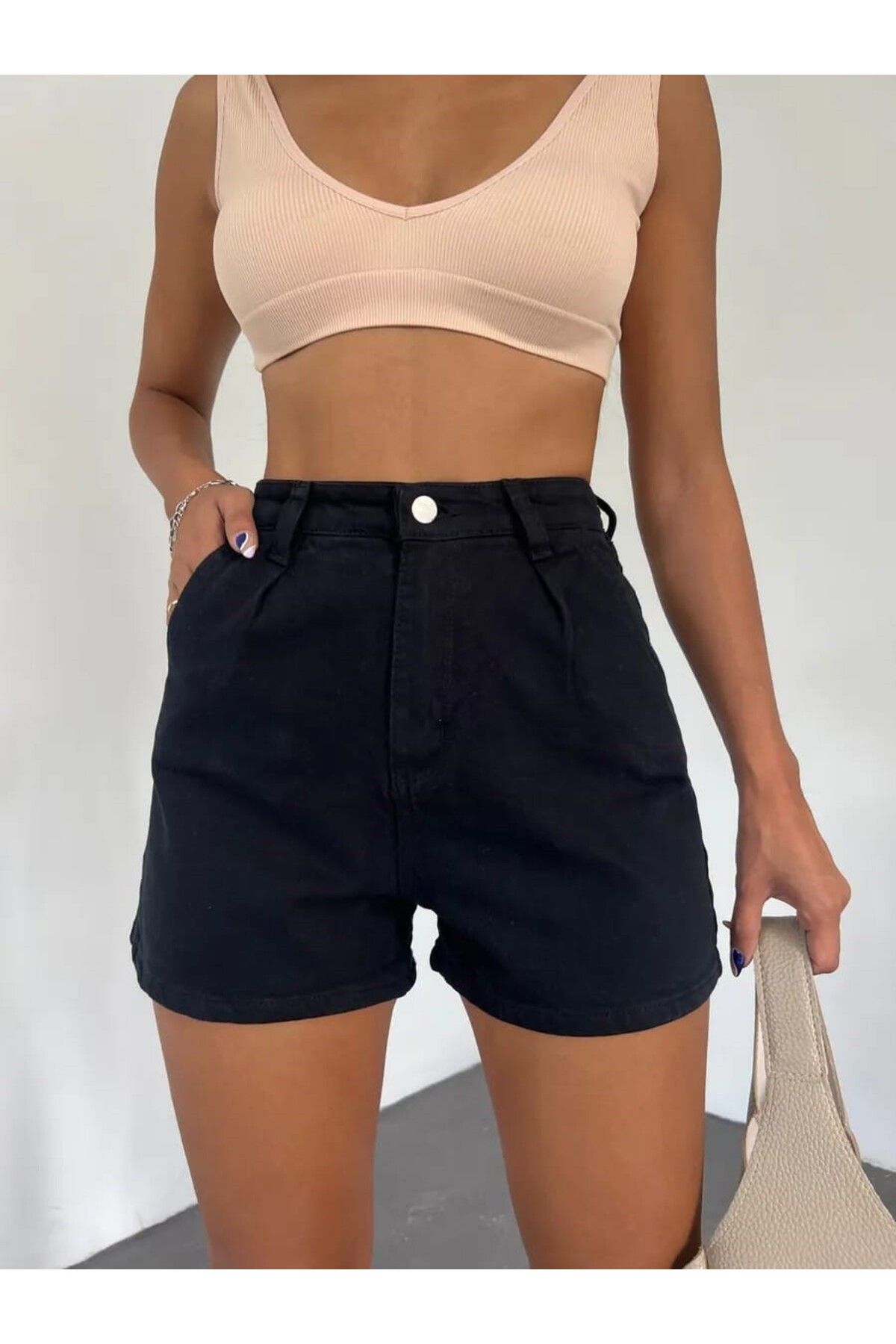 Pearl Life Kadın Çift Cepli Pileli Denim Şort