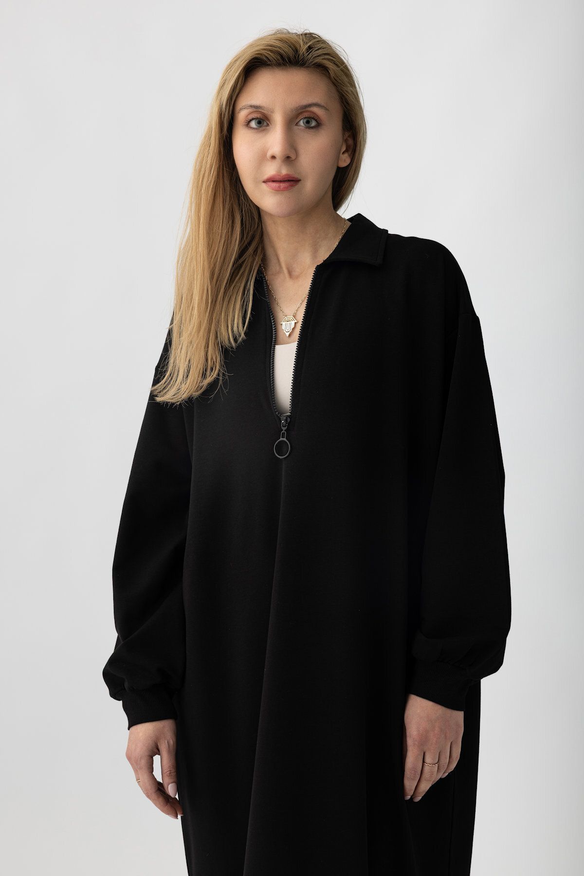 Suede Style 5611 - 2 İplik Yakası Fermuarlı Boydan Kadın Elbisesi