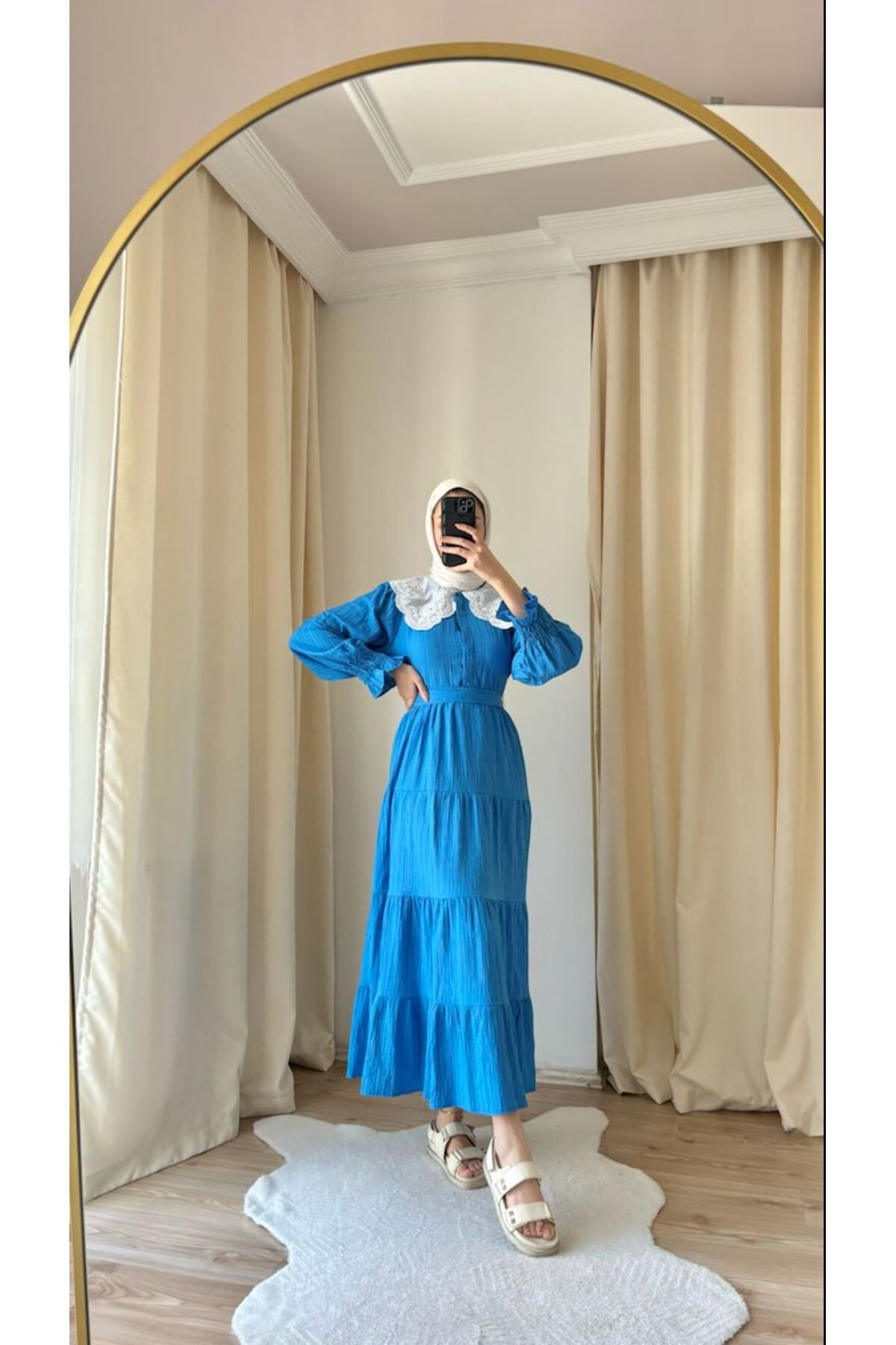 Suede Style 9120 - Yakası Dantelli Rahat-Şık Boydan Kadın Elbisesi
