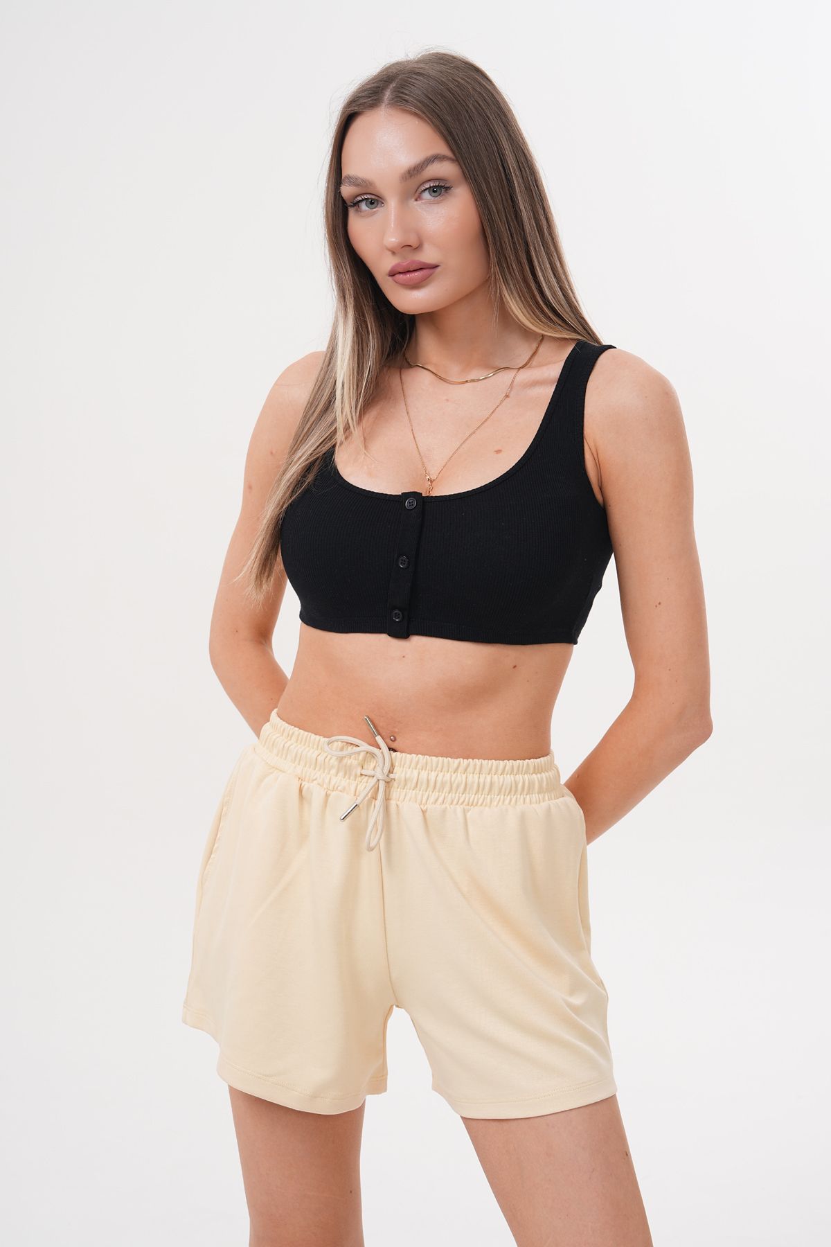 GENIUS STORE Kadın Modal Şort Beli Lastikli Cepli Şort MODAL-ŞORT